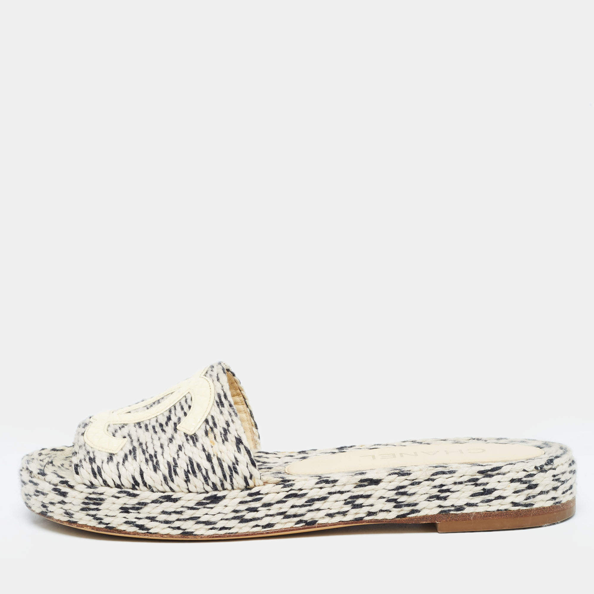 Chanel Two Tone Rope and Patent CC Slides Size 38