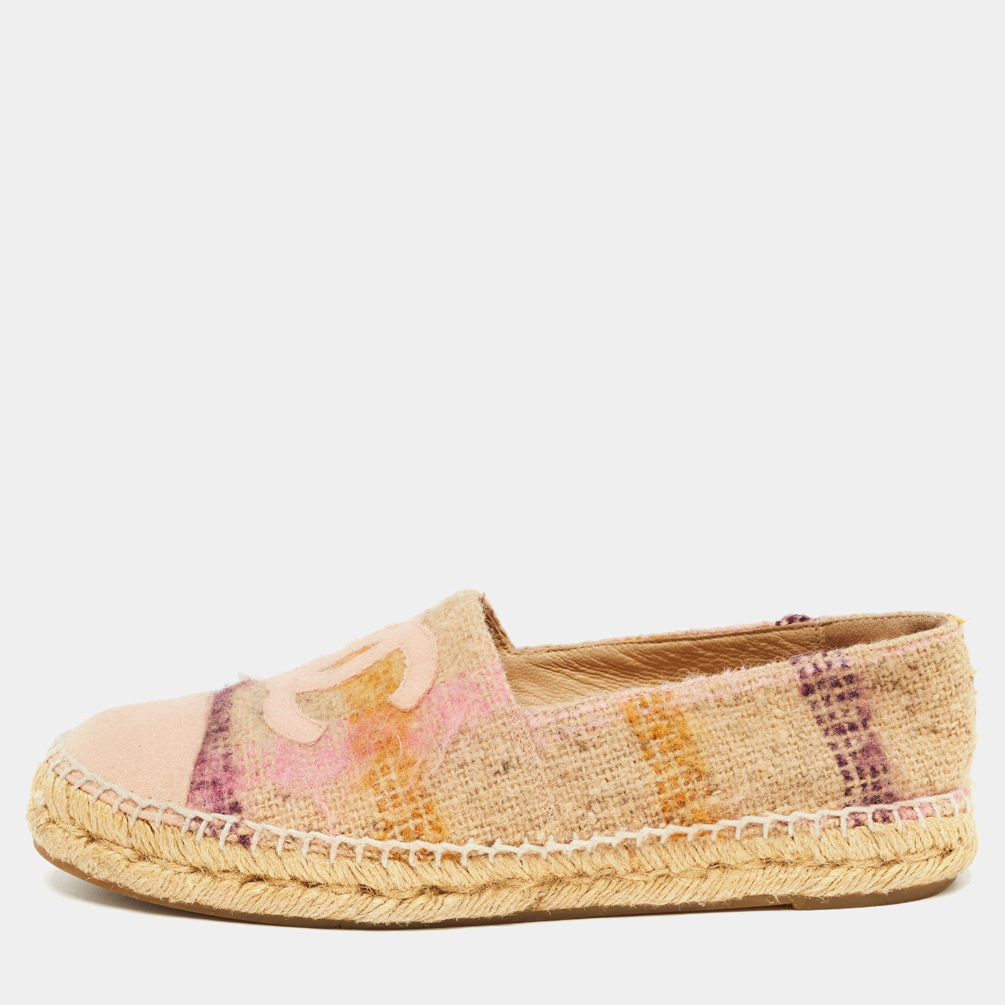 Pre Owned Chanel Multicolor Tweed CC Cap Toe Espadrilles Size 40
