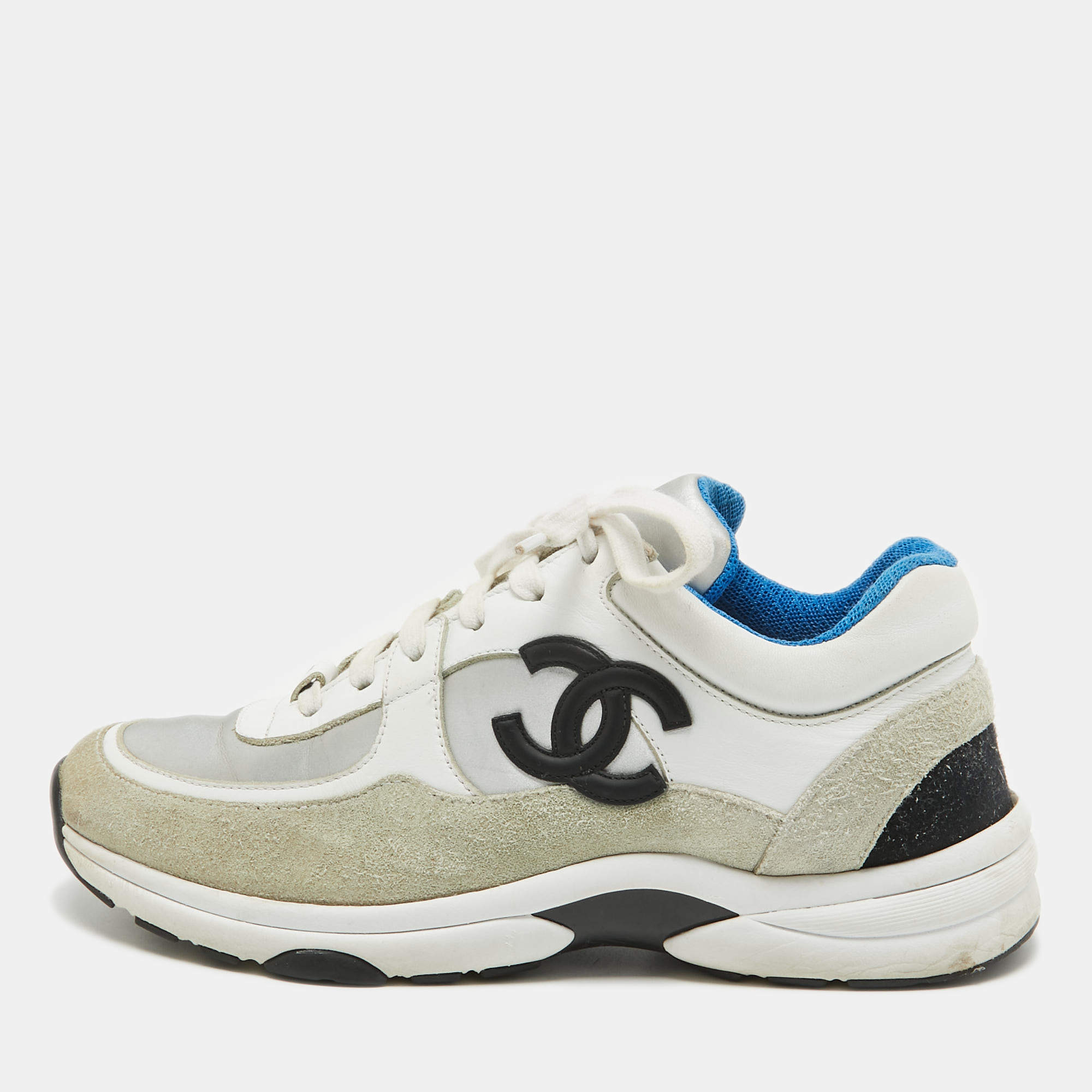 Pre Owned Chanel Multicolor Leather and Suede CC Logo Low Top Sneakers Size 38.5   
