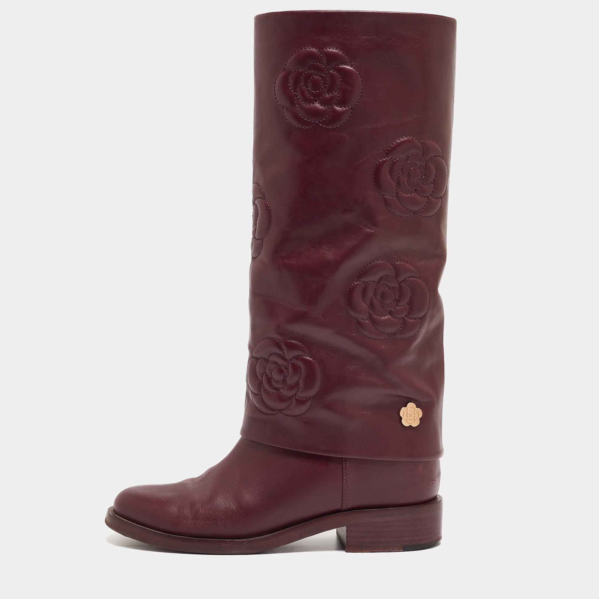 Chanel Purple Leather Knee Length Boots Size 39.5