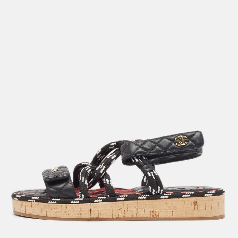 Chanel Black Leather Dad Slingback Sandals Size 38