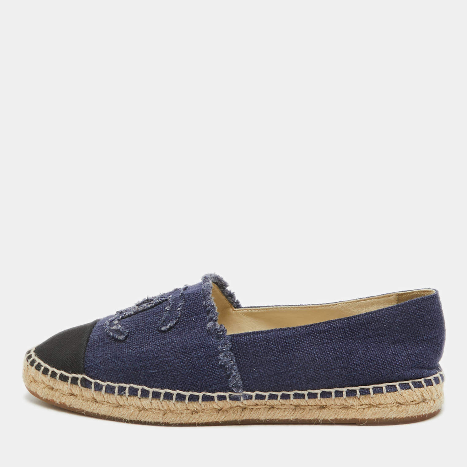 Pre Owned Chanel Blue/Black Denim CC Espadrille Flats Size 42
