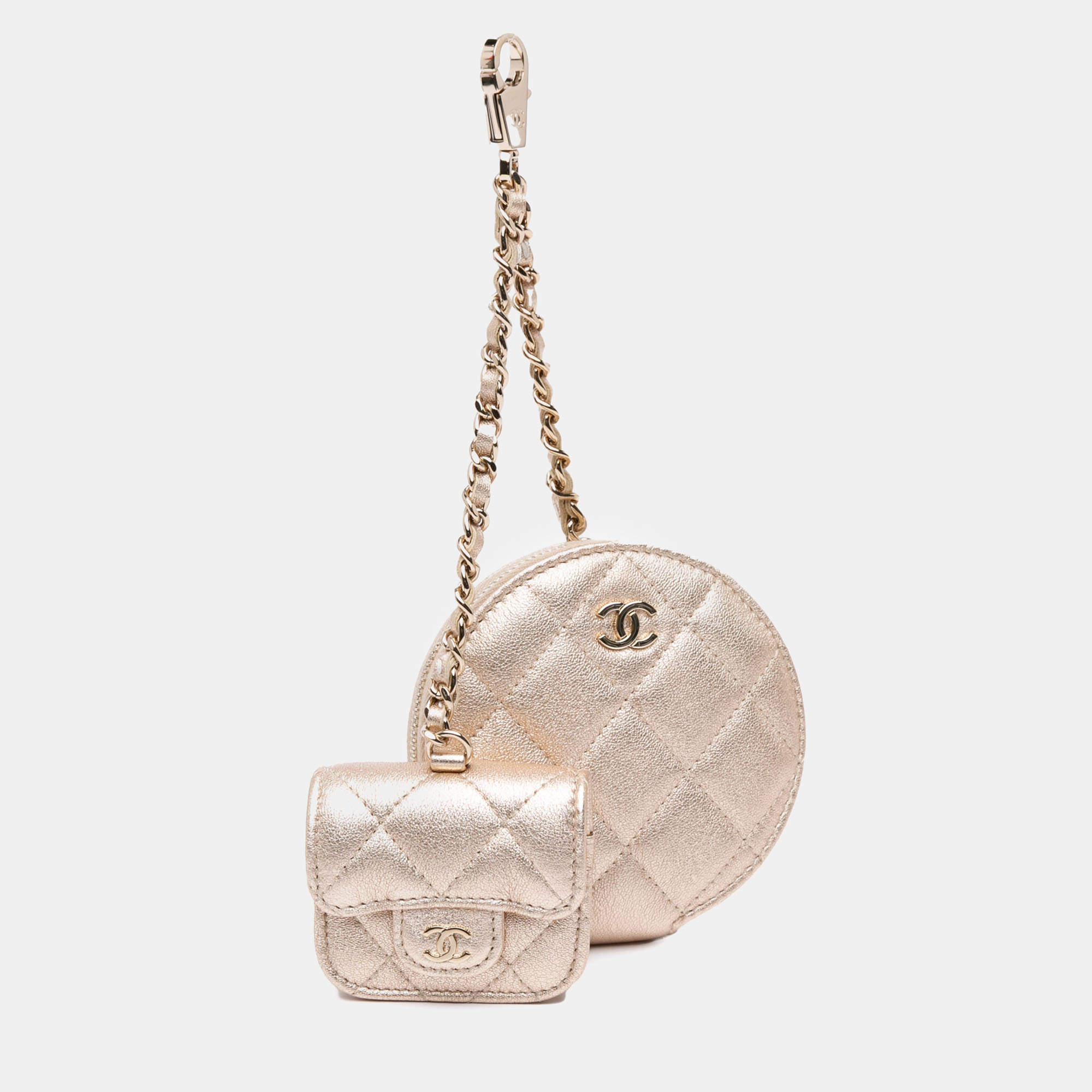 Chanel Metallic Lambskin Round Coin Purse and AirPods Case Bag