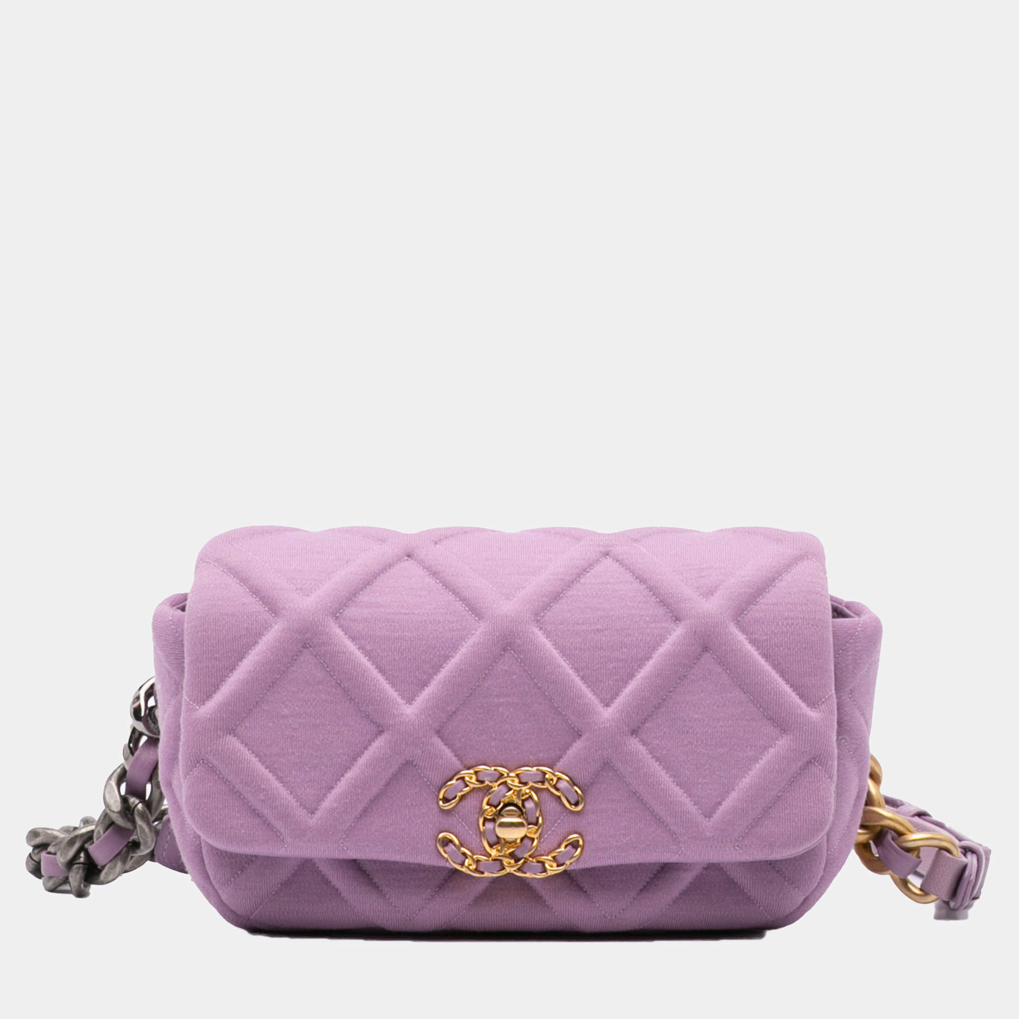 Chanel Lilac Quilted Lambskin Leather Jersey 19 Belt Bag