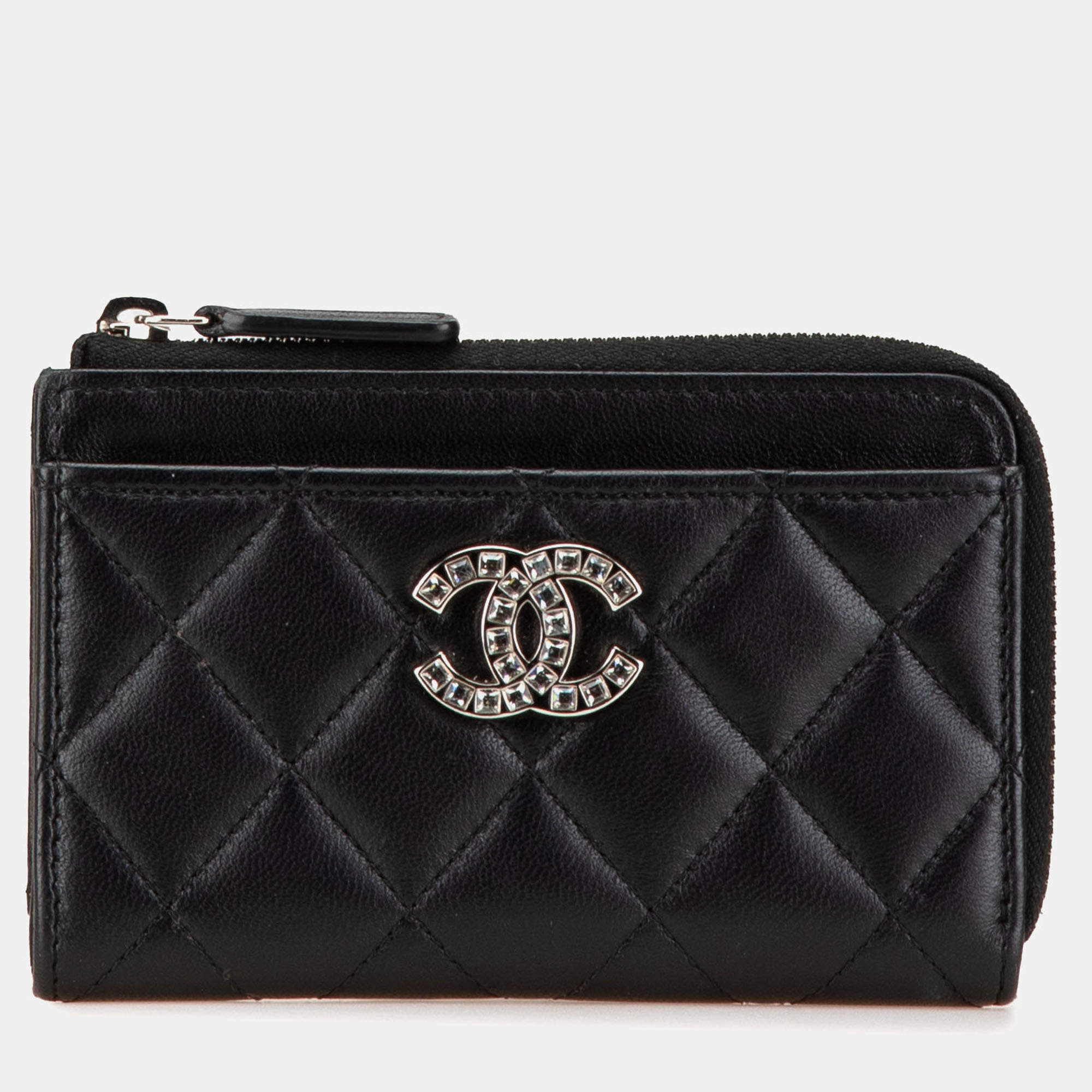 Chanel Black CC Quilted Lambskin Coin and Card Case Bag