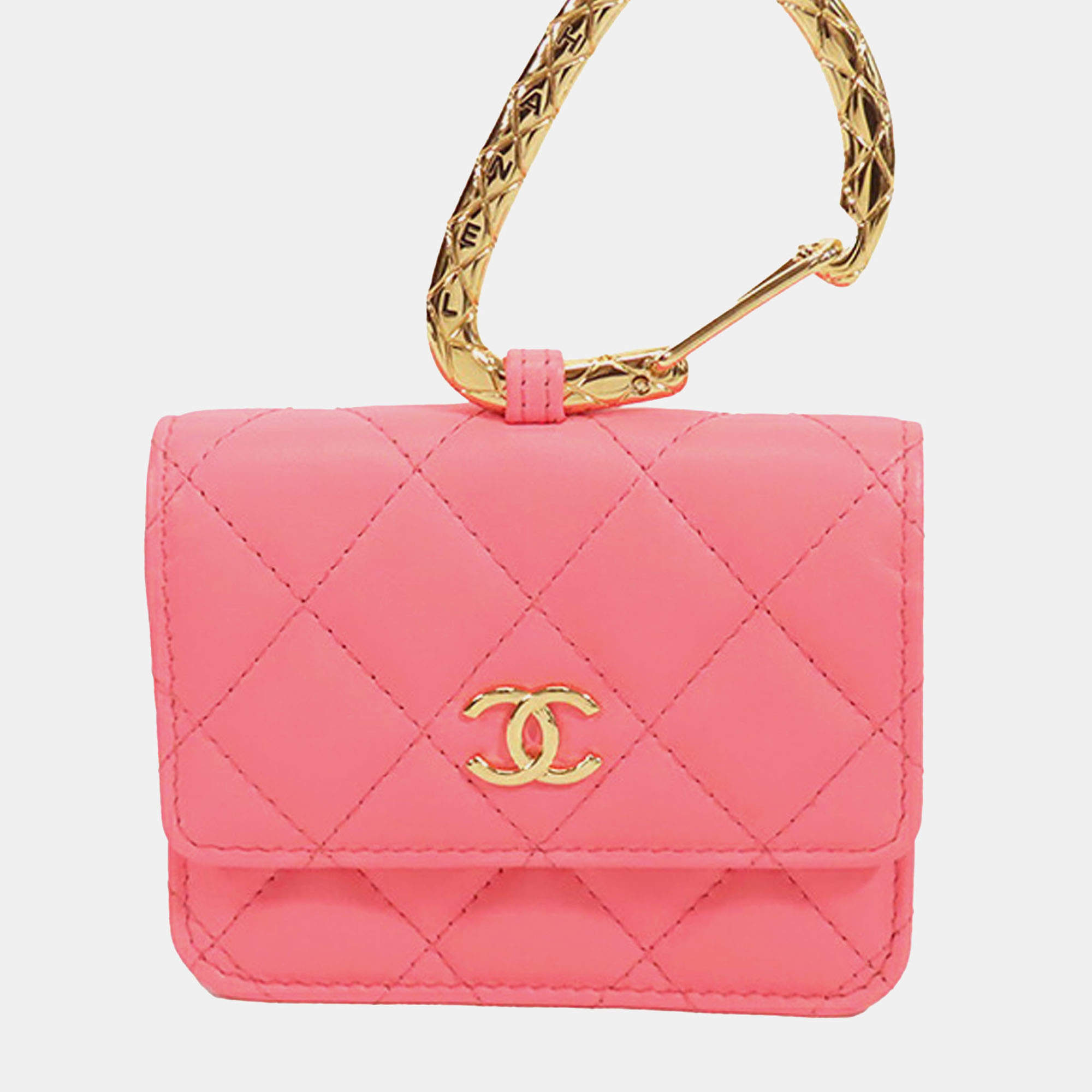 Chanel Pink CC Quilted Lambskin Hook Card Holder Bag