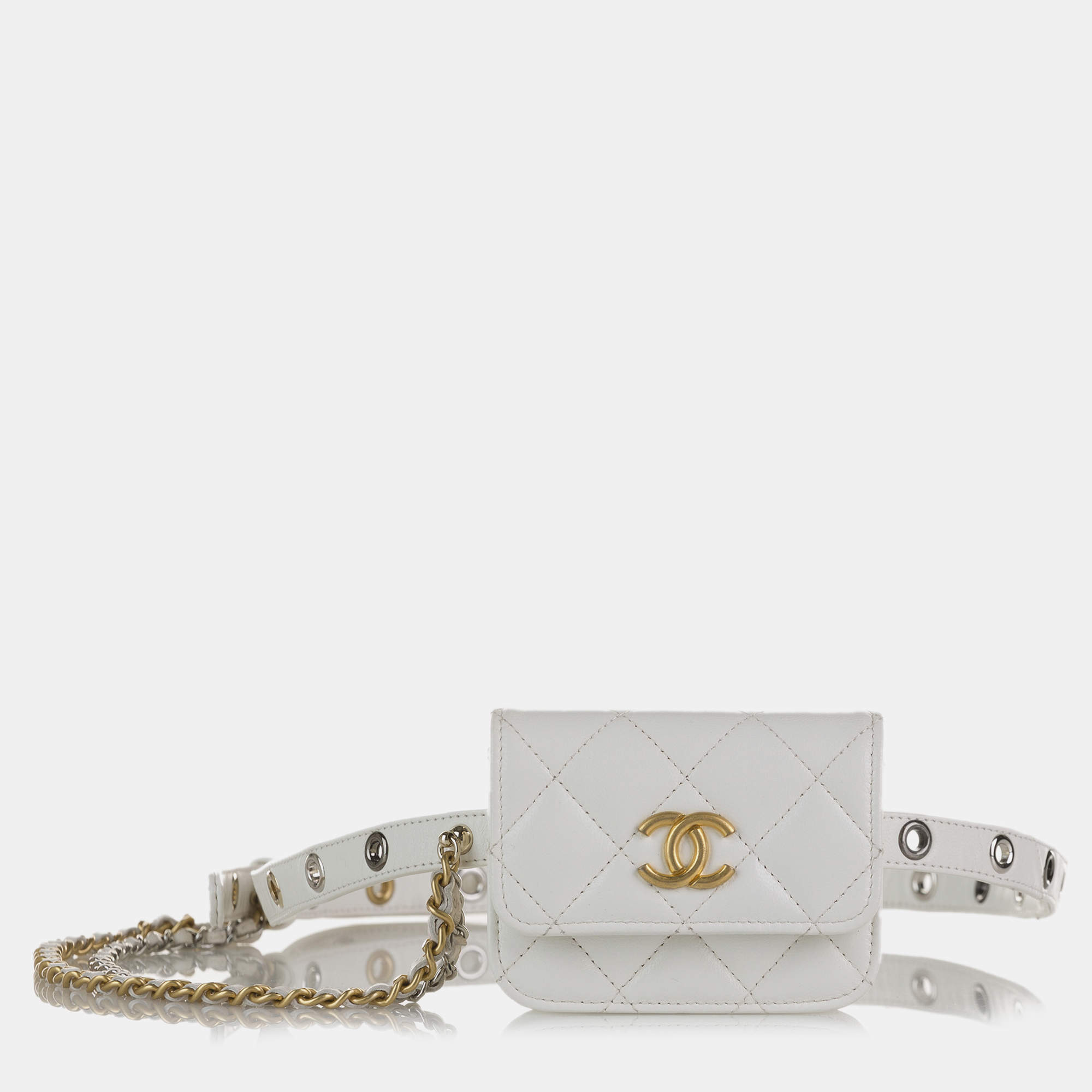 Channel White Punk Chain Leather Belt Bag