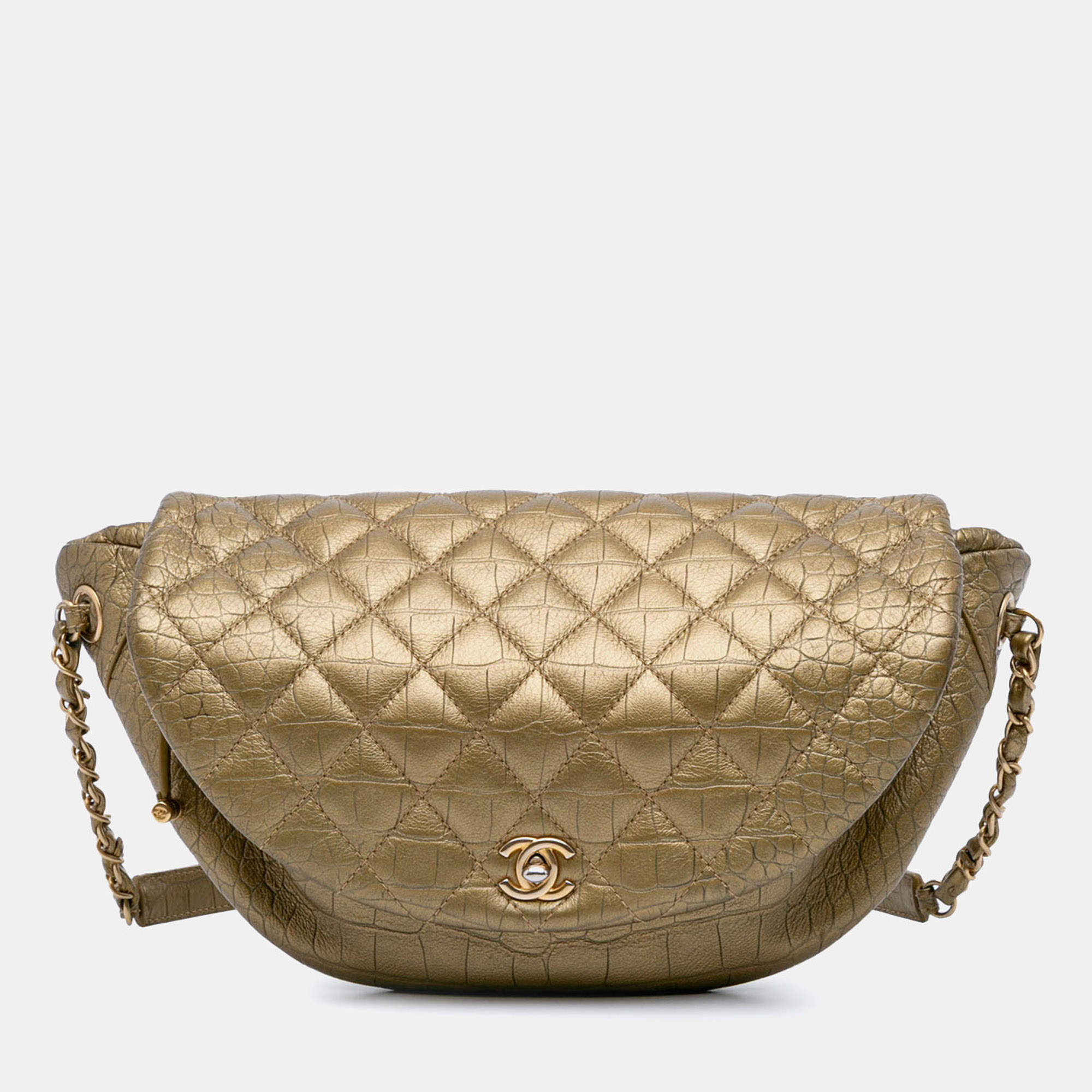 Quilted Croc Embossed Metallic Calfskin Easy Trip Belt Bag
