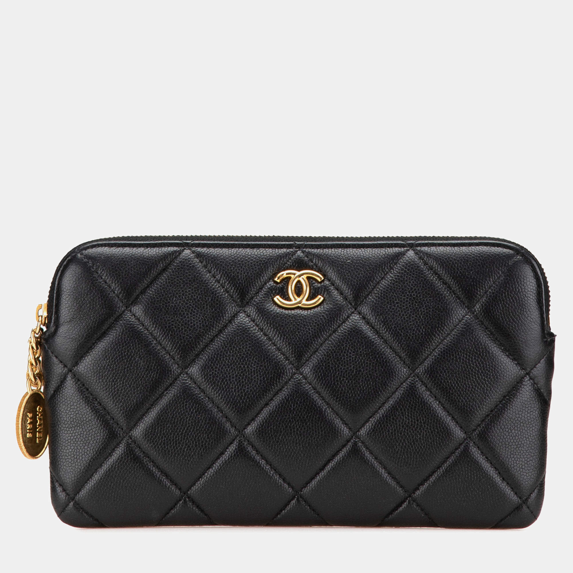 Chanel Black CC Quilted Caviar Pouch