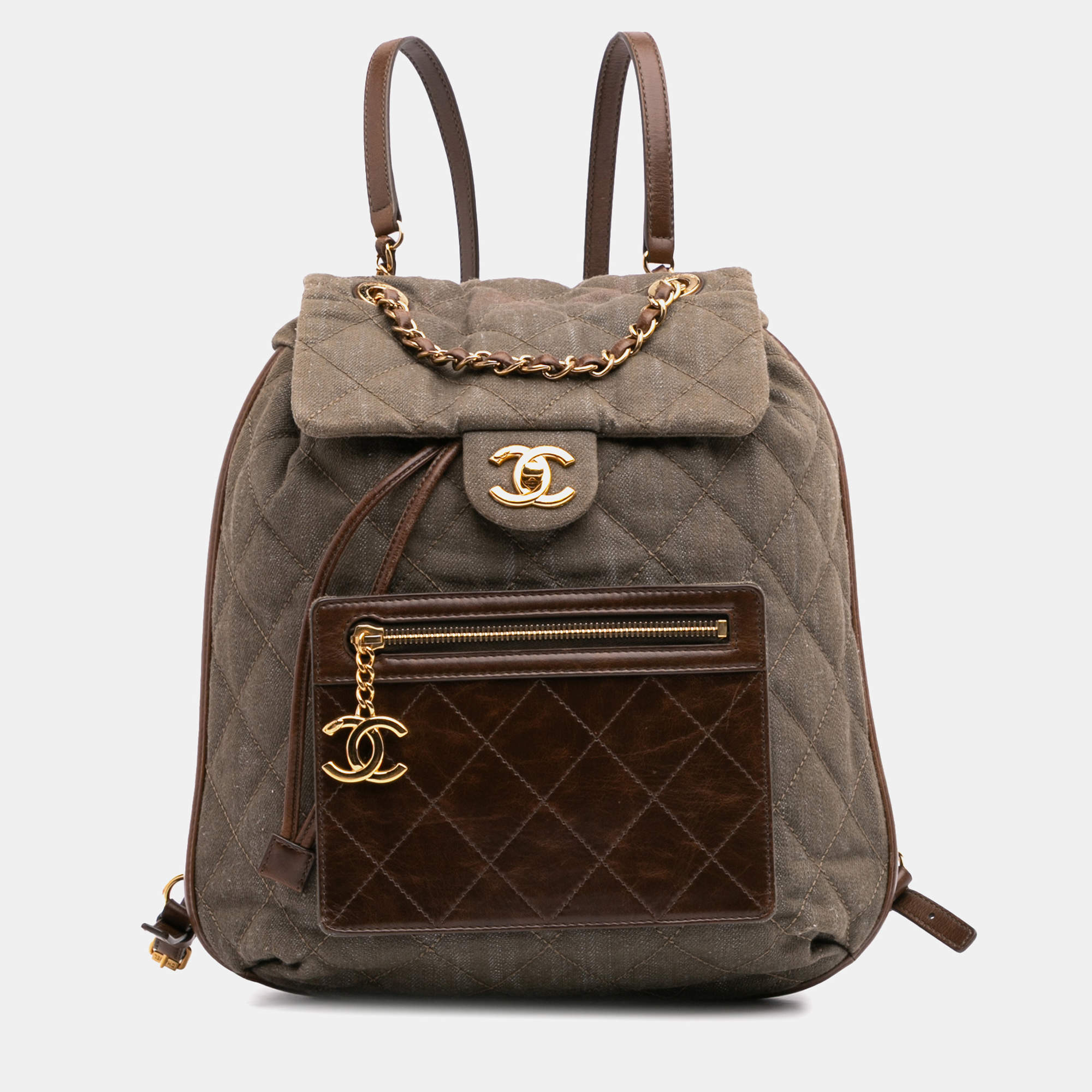 CC Quilted Denim and Calfskin Backpack