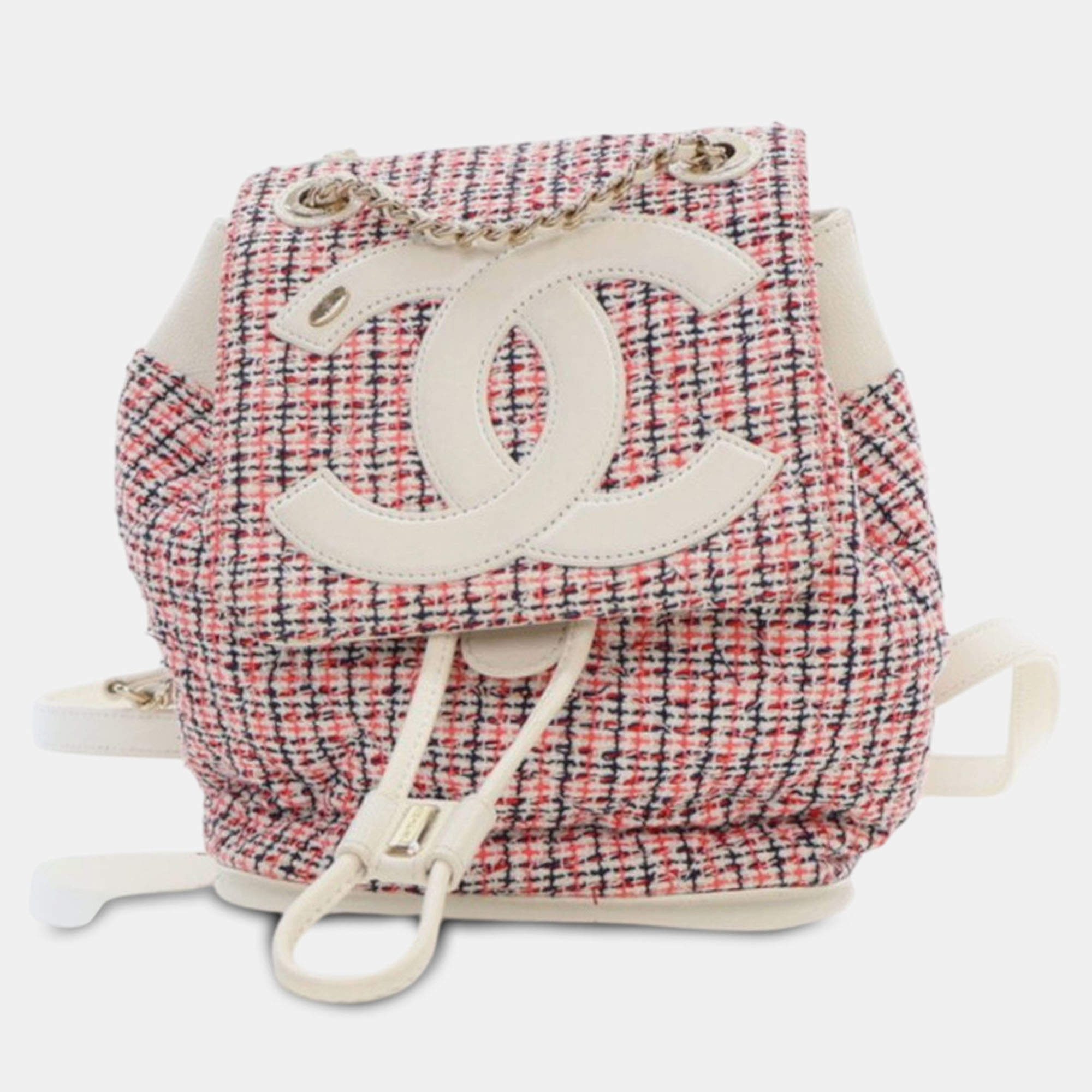 Pre Owned Chanel Tweed and Lambskin CC Mania Backpack