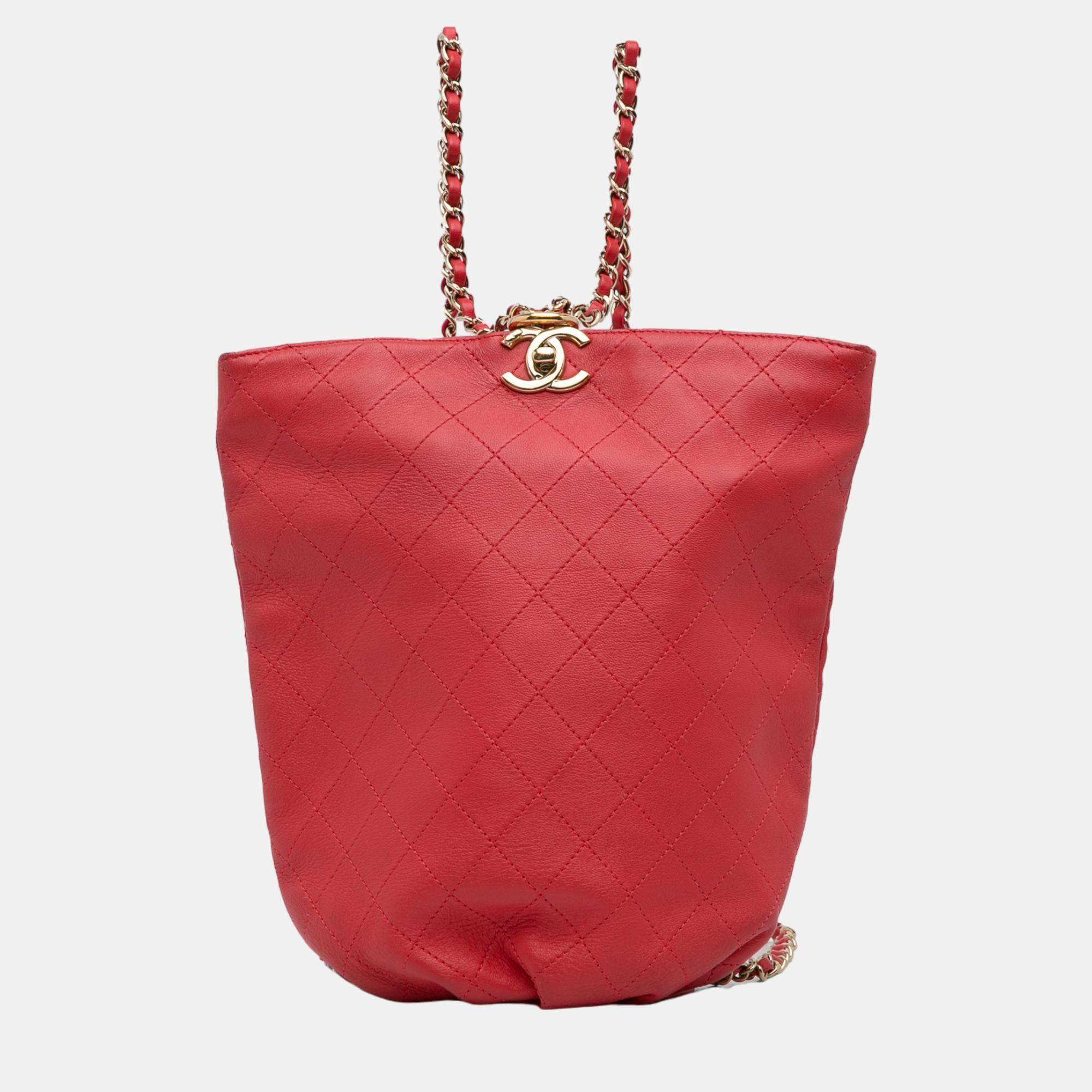 Chanel Red CC Matelasse Backpack