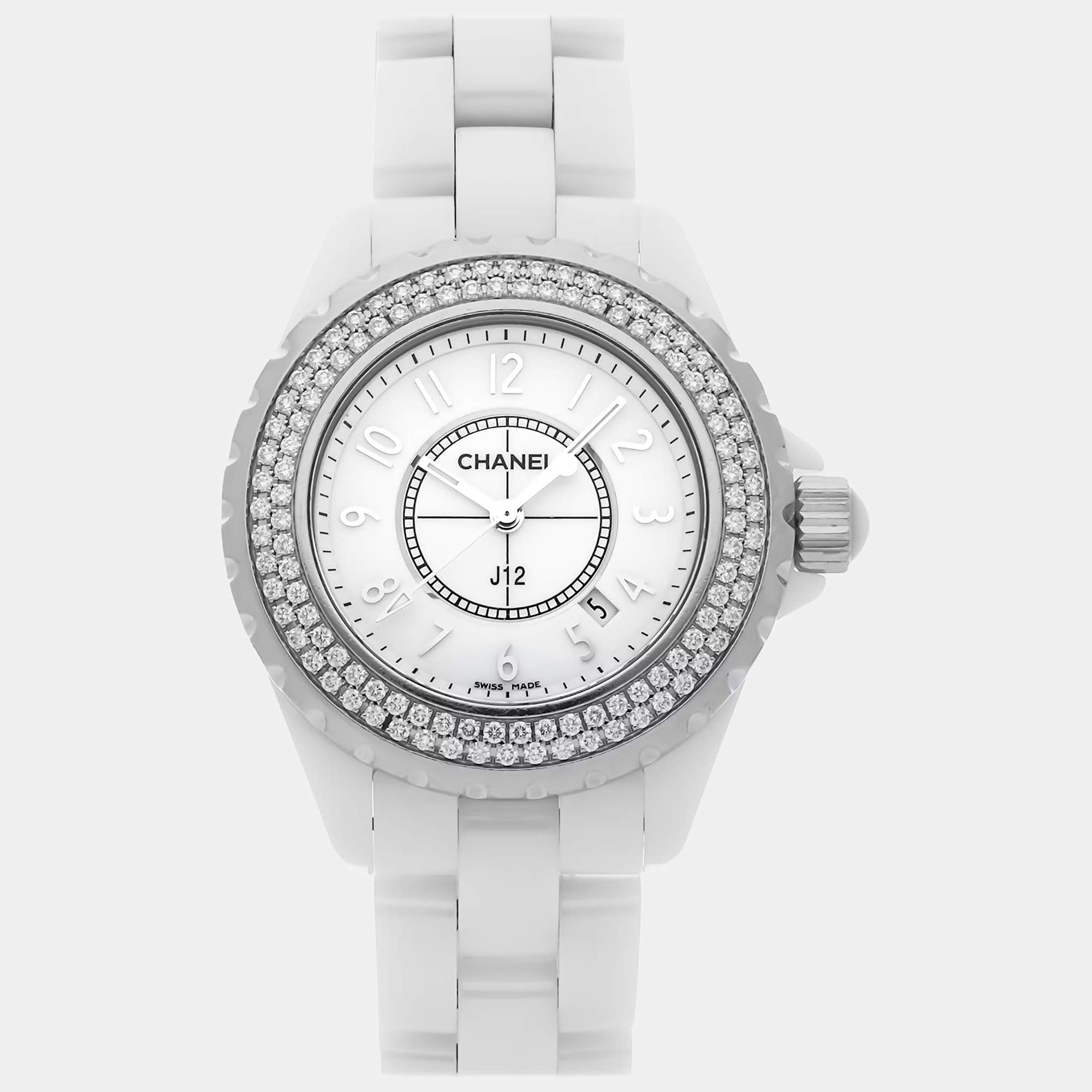 Chanel White Ceramic J12 H0967 Quartz Women's Wristwatch 33 mm