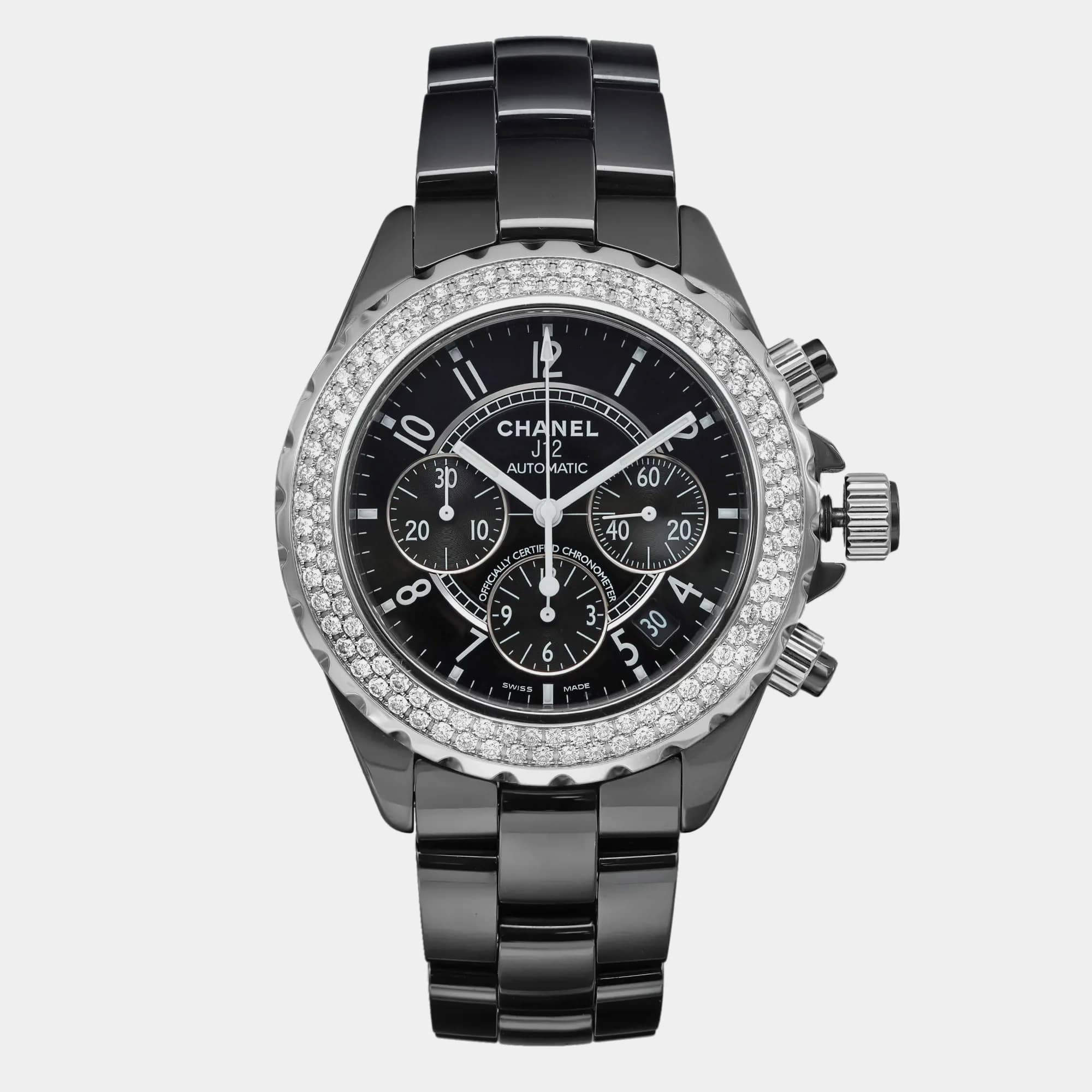 Chanel Black Diamond Ceramic J12 H1009 Automatic Men's Wristwatch 41 mm