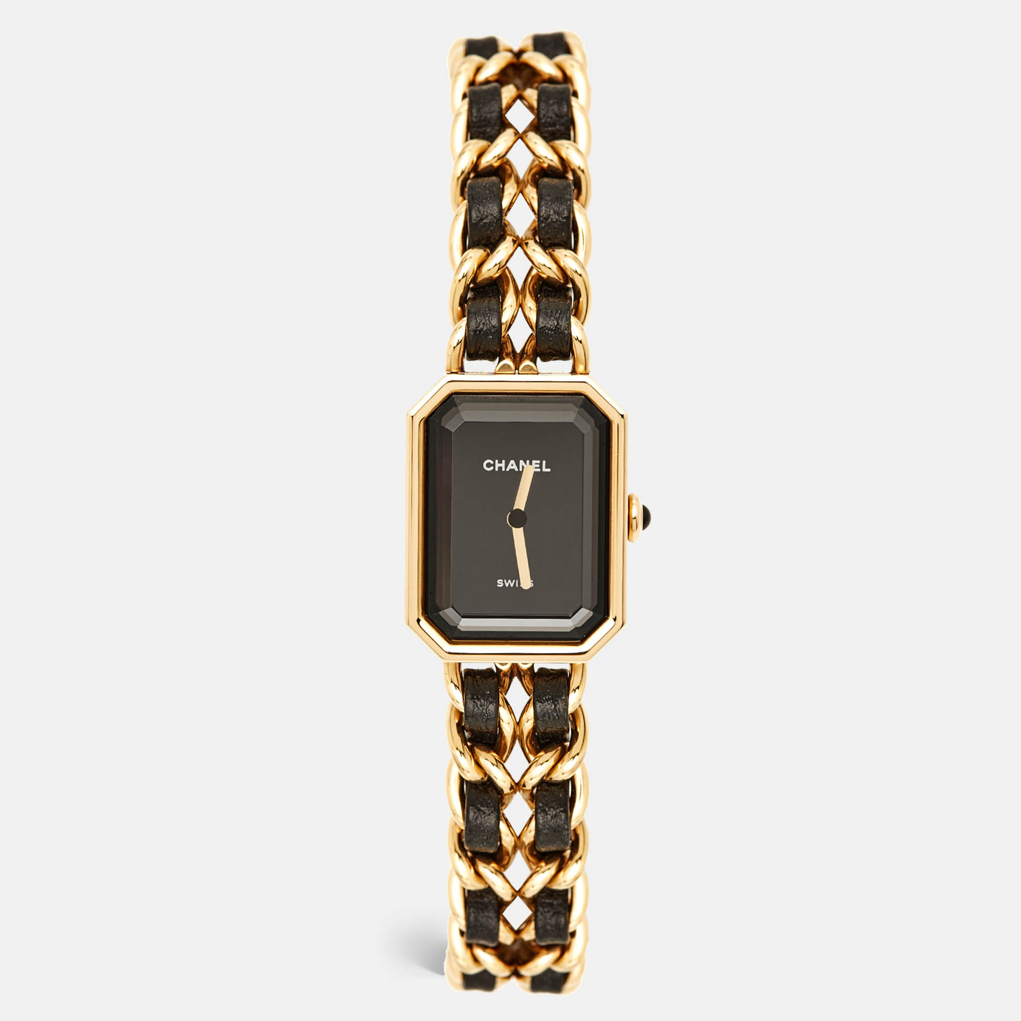 Chanel Black Gold Plated Stainless Steel Leather Premiere H6951 Women's Wristwatch 20 mm