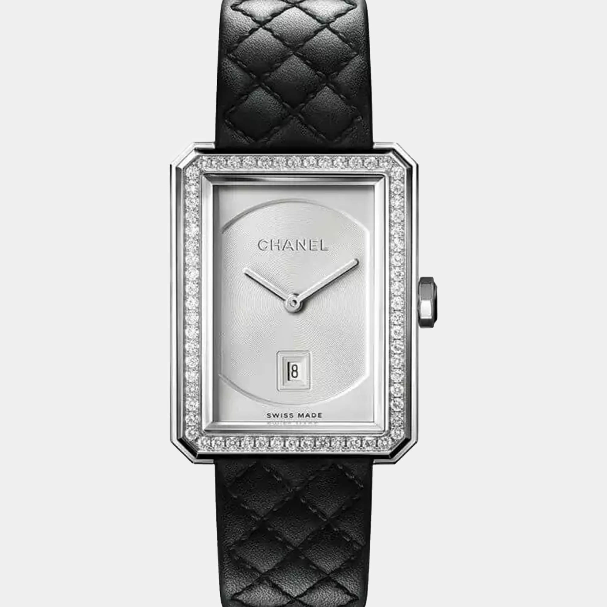 Chanel Silver 18k White Gold Boy-Friend H6677 Quartz Women's Wristwatch 26.7 mm x 34.6 mm