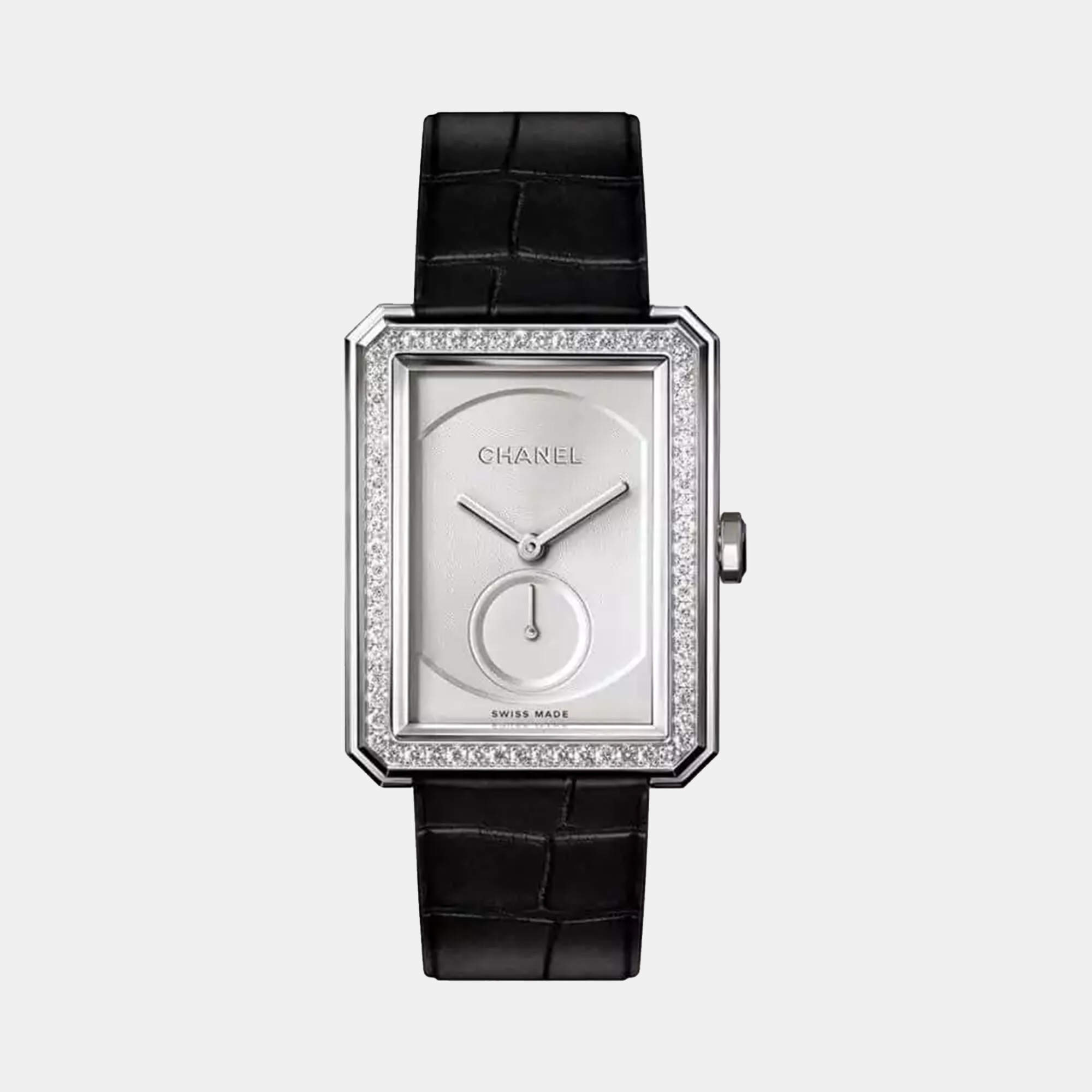 Chanel Silver 18k White Gold Boy-Friend H4472 Manual Winding Women's Wristwatch 28.6 mm x 37 mm