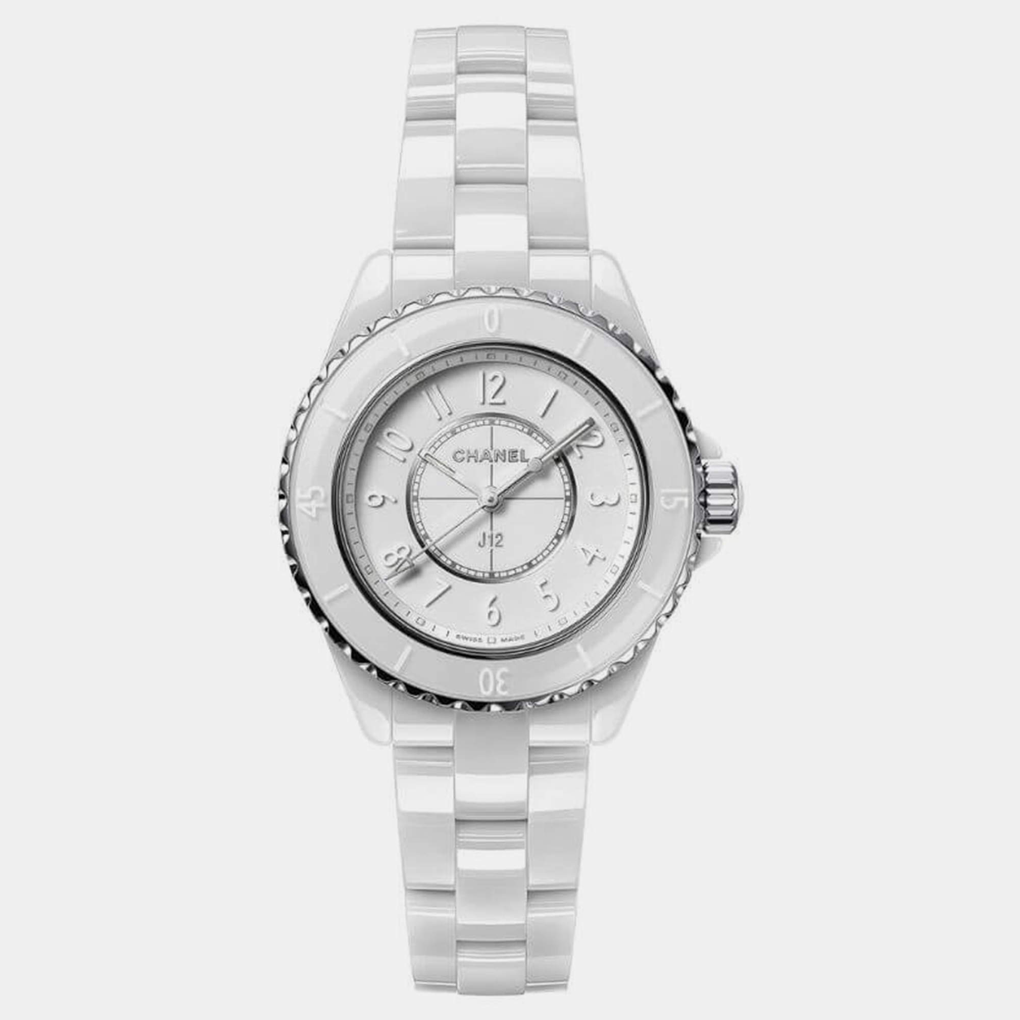 Chanel White Ceramic J12 H6345 Quartz Women's Wristwatch 33 mm