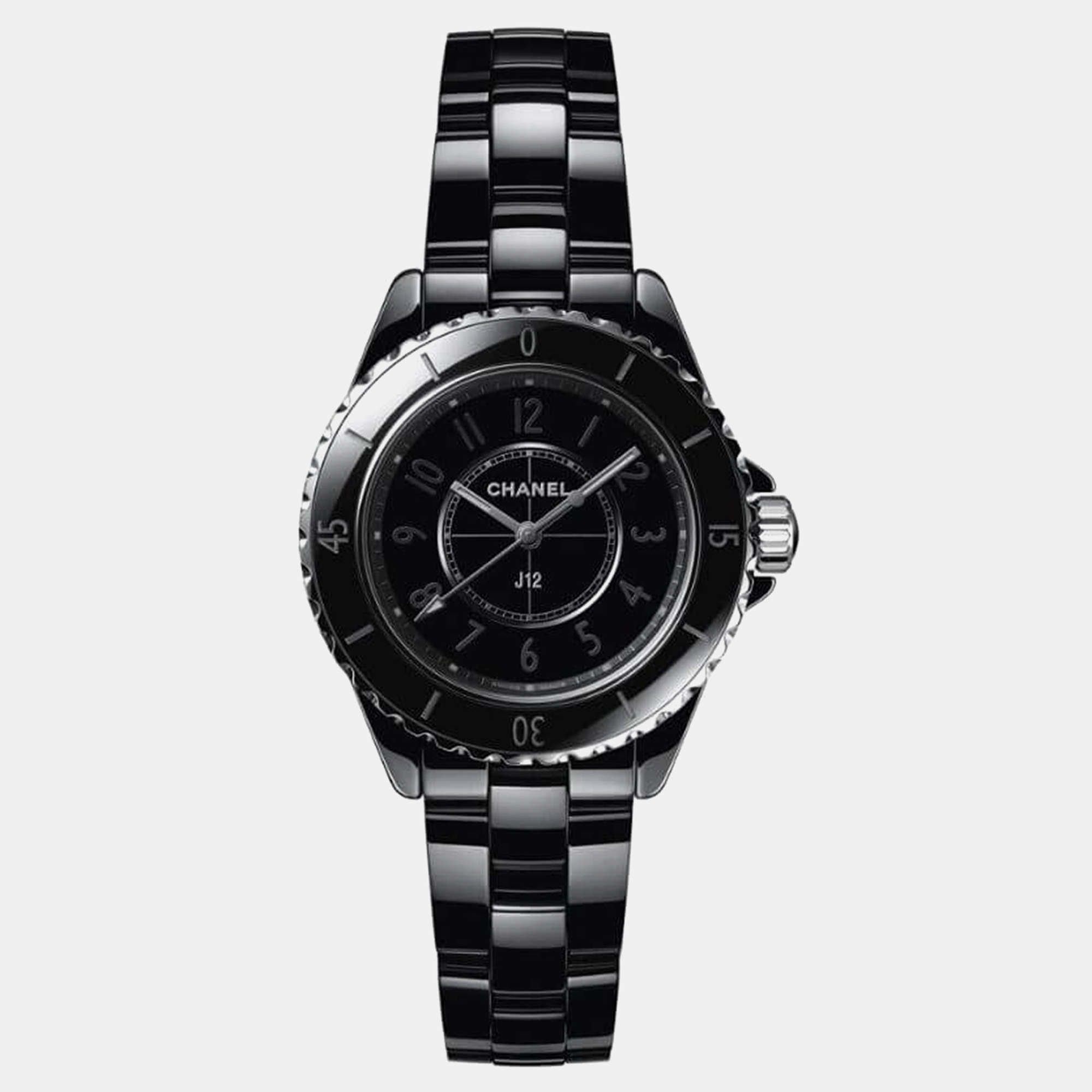 Chanel Black Ceramic Stainless Steel J12 H6346 Quartz Women's Wristwatch 33 mm