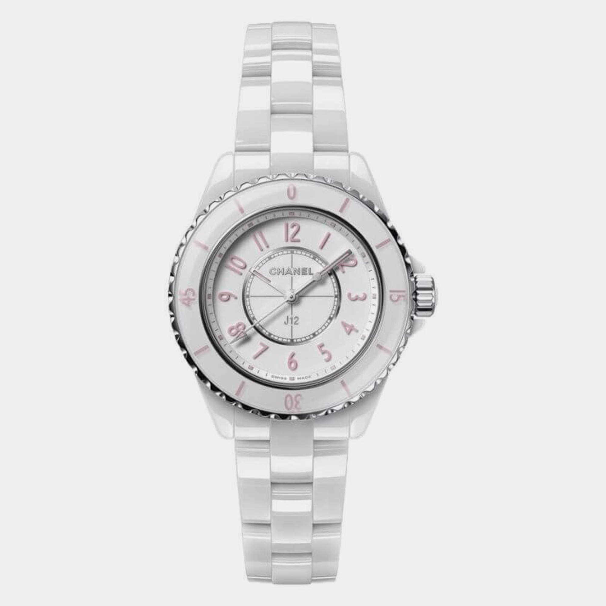 Chanel White Ceramic J12 H6755 Quartz Women's Wristwatch 33mm