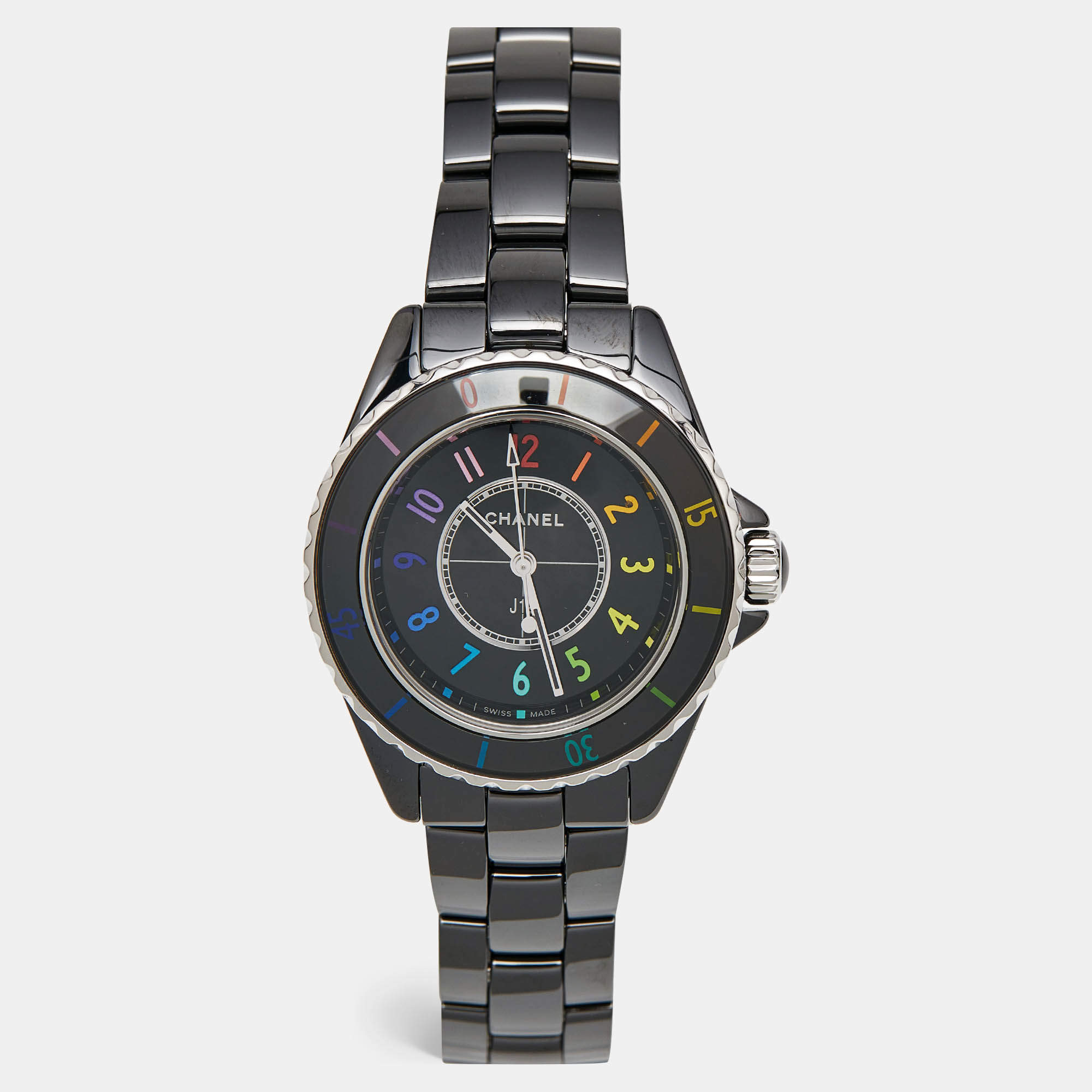 Chanel Black Ceramic Stainless Steel J12 Electro H7121 Limited To 1255 Women's Wristwatch 33 mm