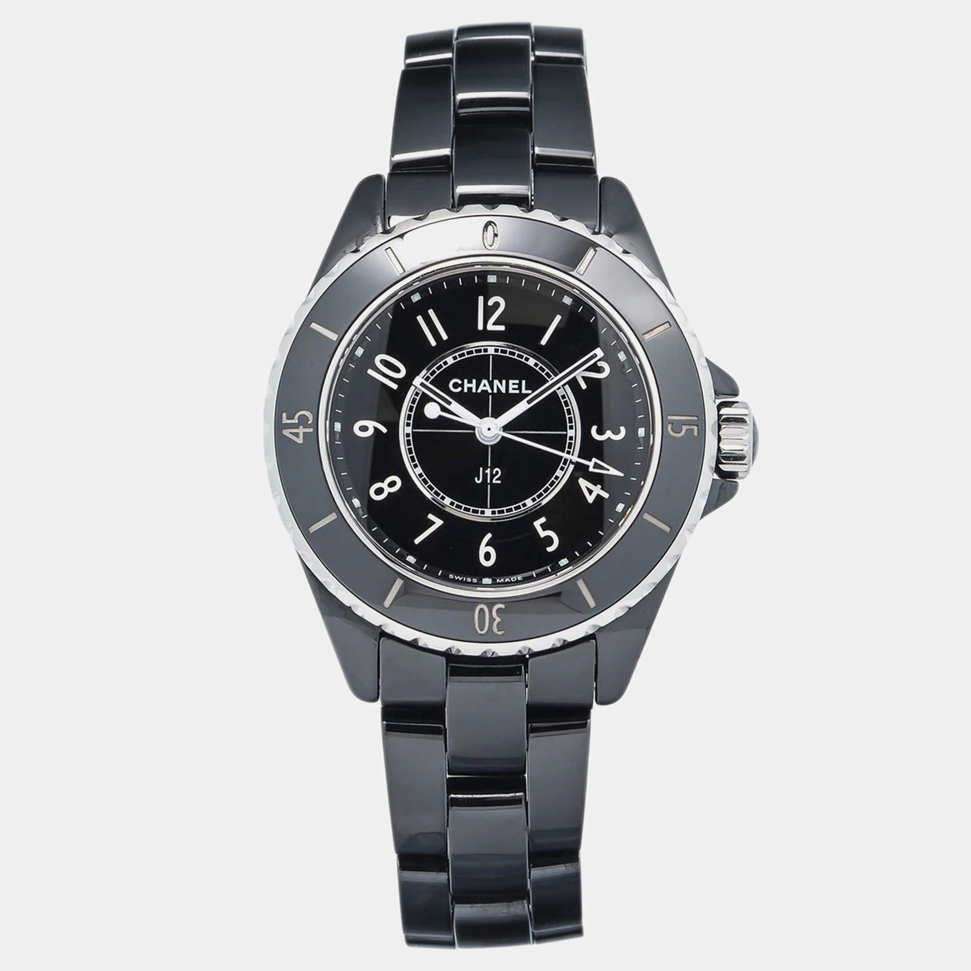 Chanel Black Ceramic J12 H5695 Quartz Women's Wristwatch 33mm