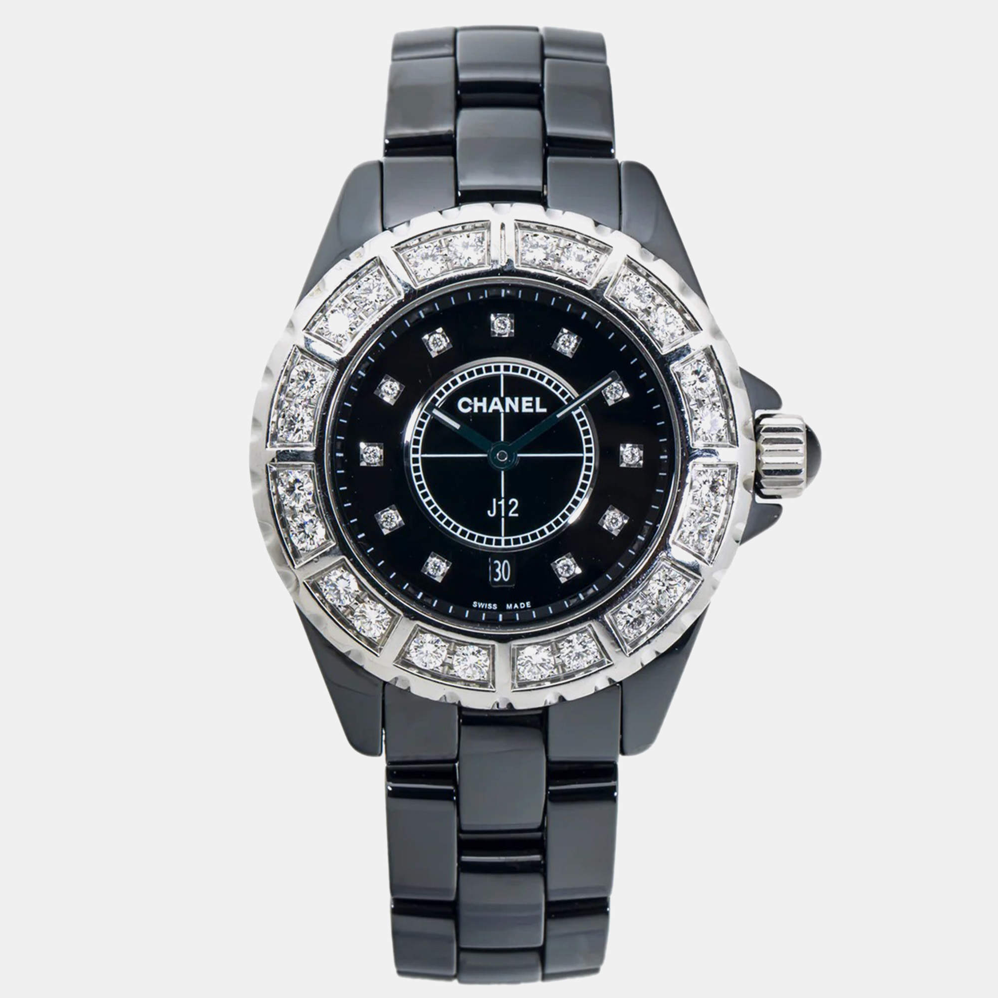 Chanel Black Ceramic J12 H2428 Quartz Women's Wristwatch 38mm