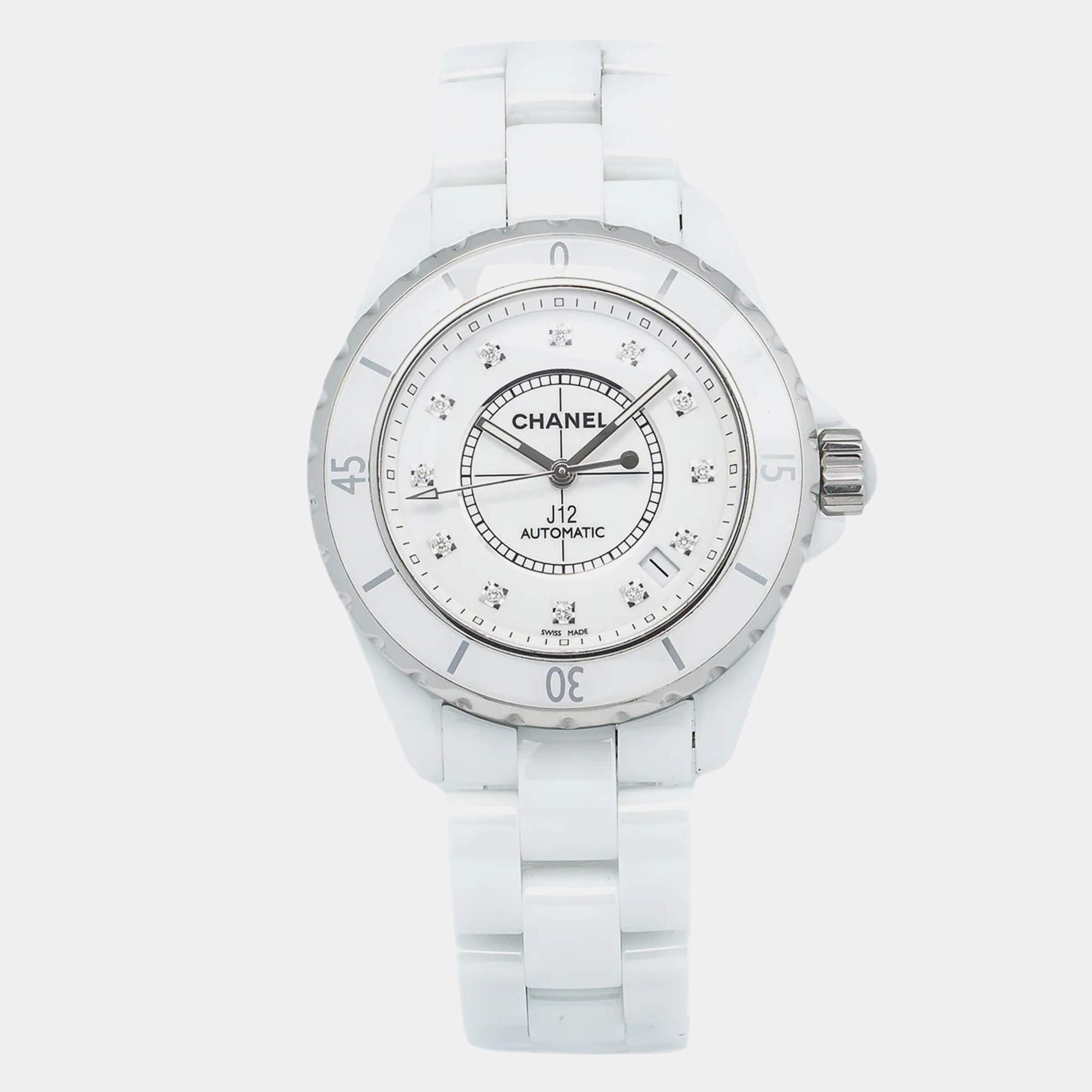 Chanel White Ceramic J12 H1629 Automatic Women's Wristwatch 38mm