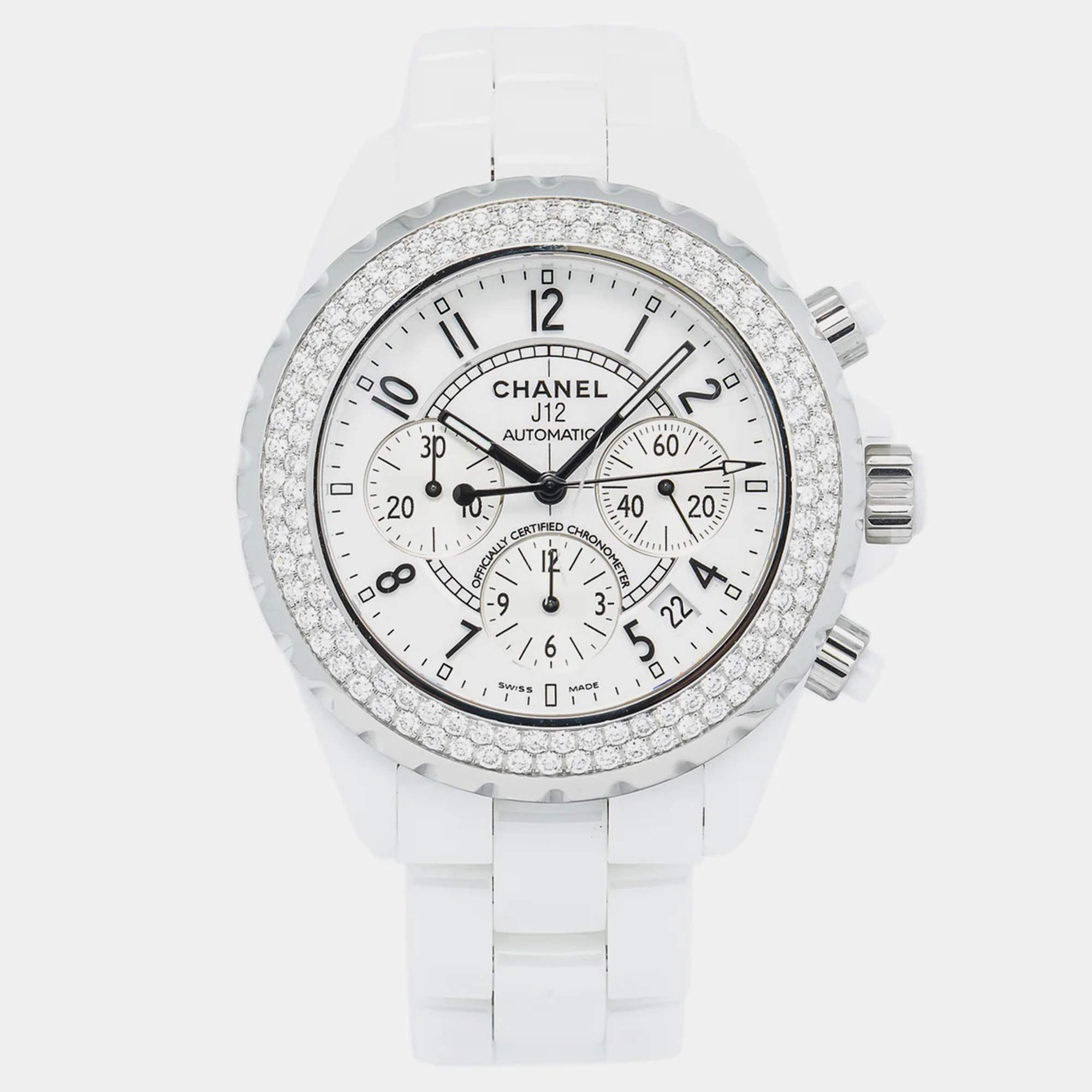 Chanel White Ceramic J12 H1008 Automatic Women's Wristwatch 41mm