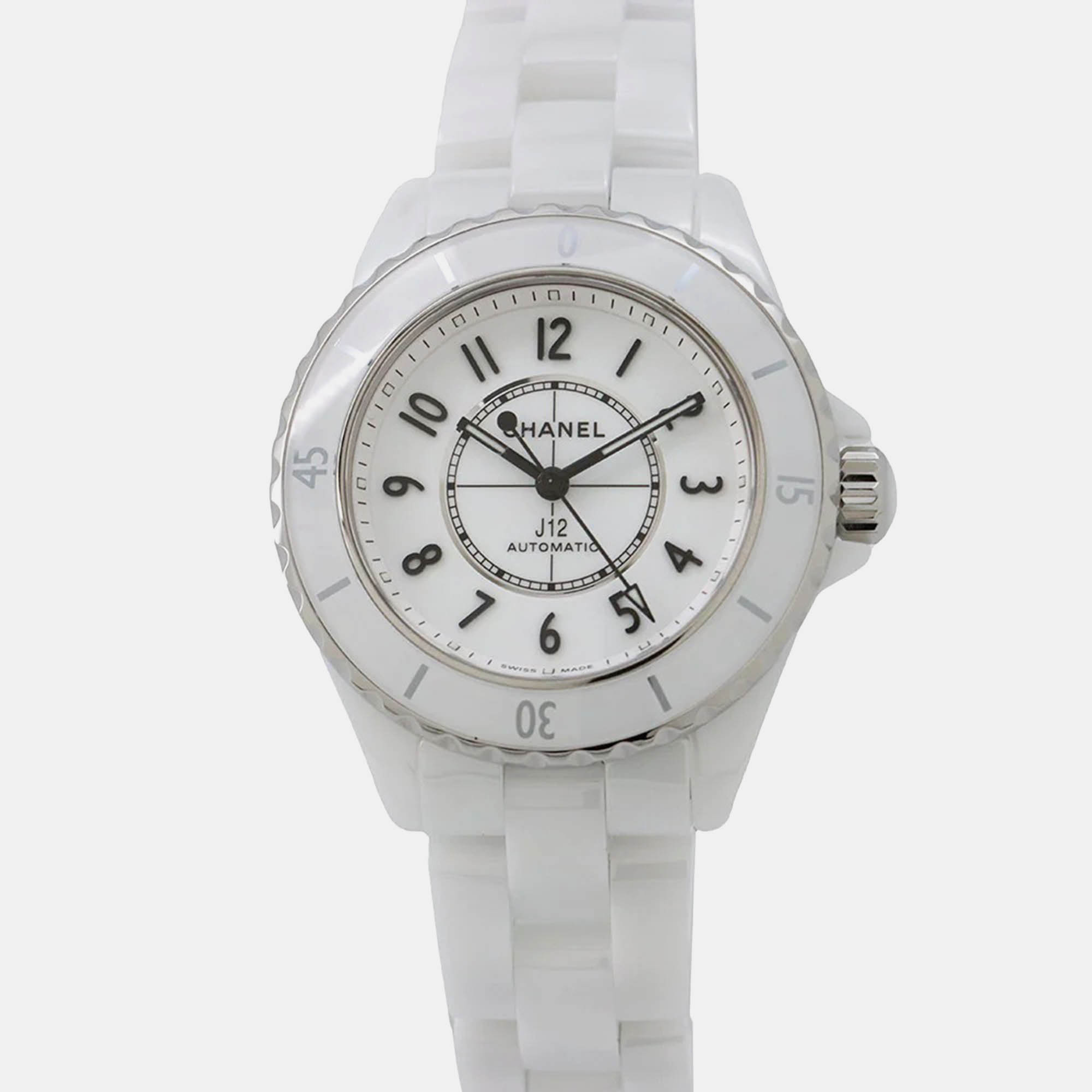 Pre Owned ساعة يد نسائية شانيل جي12 اتش5699 أوتوماتيكية سيراميك أبيض 33 مم