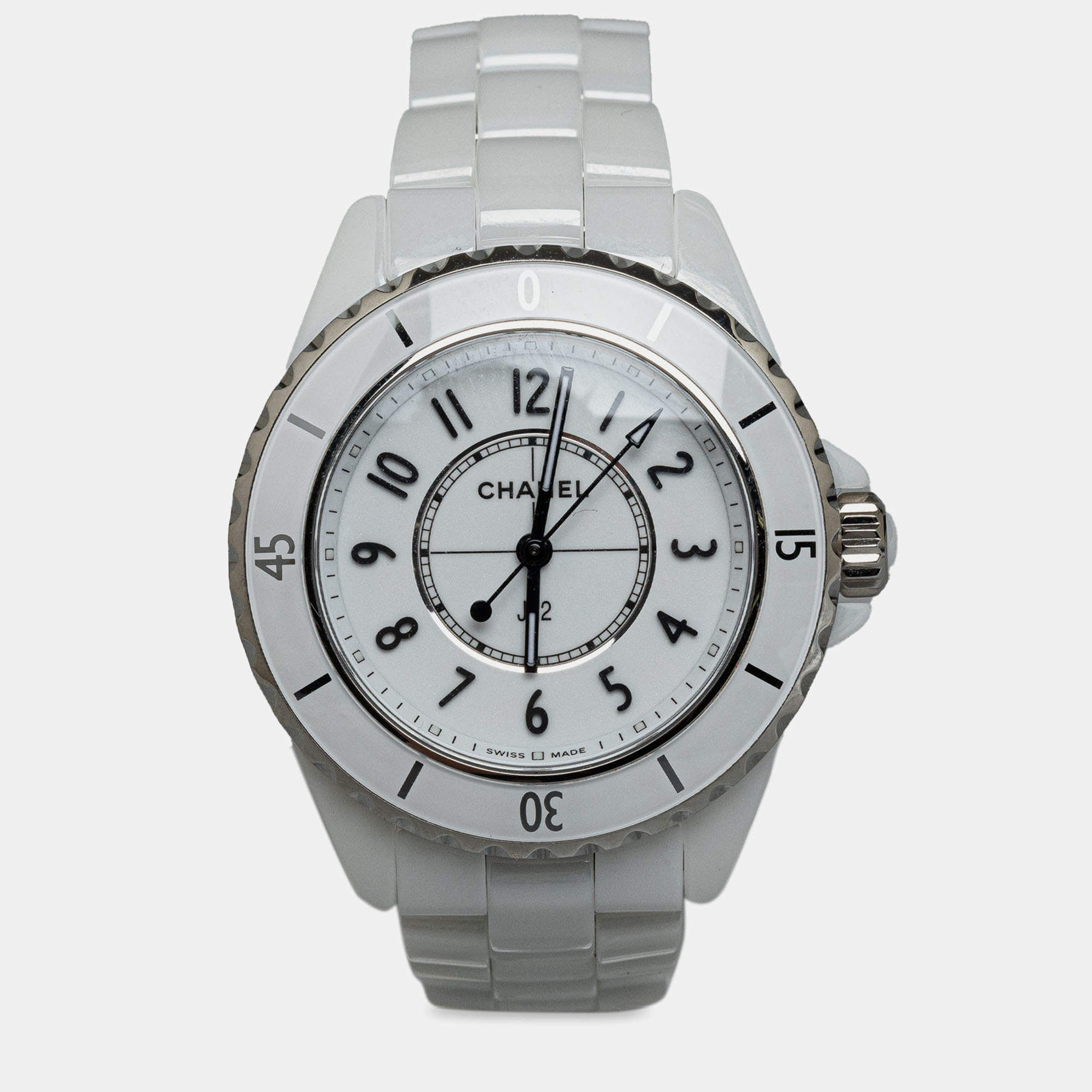Pre Owned Chanel White Brass Metal J12 Women's Wristwatch 35 mm