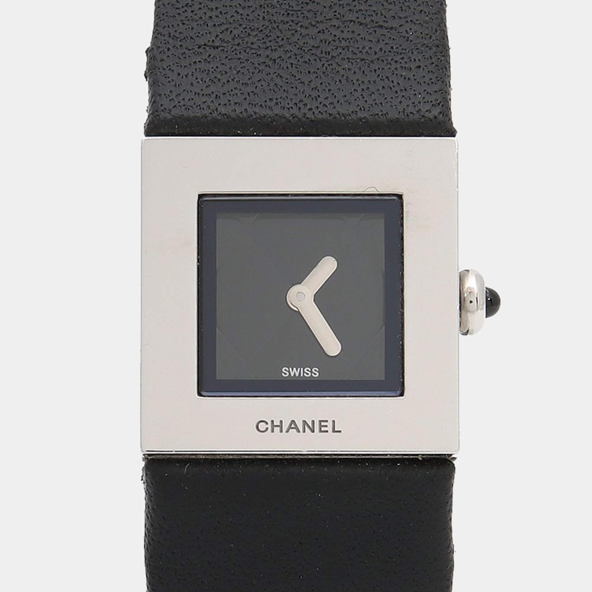 Pre Owned Chanel Matelasse Quartz Black Stainless Steel Women's Wristwatch 19 mm