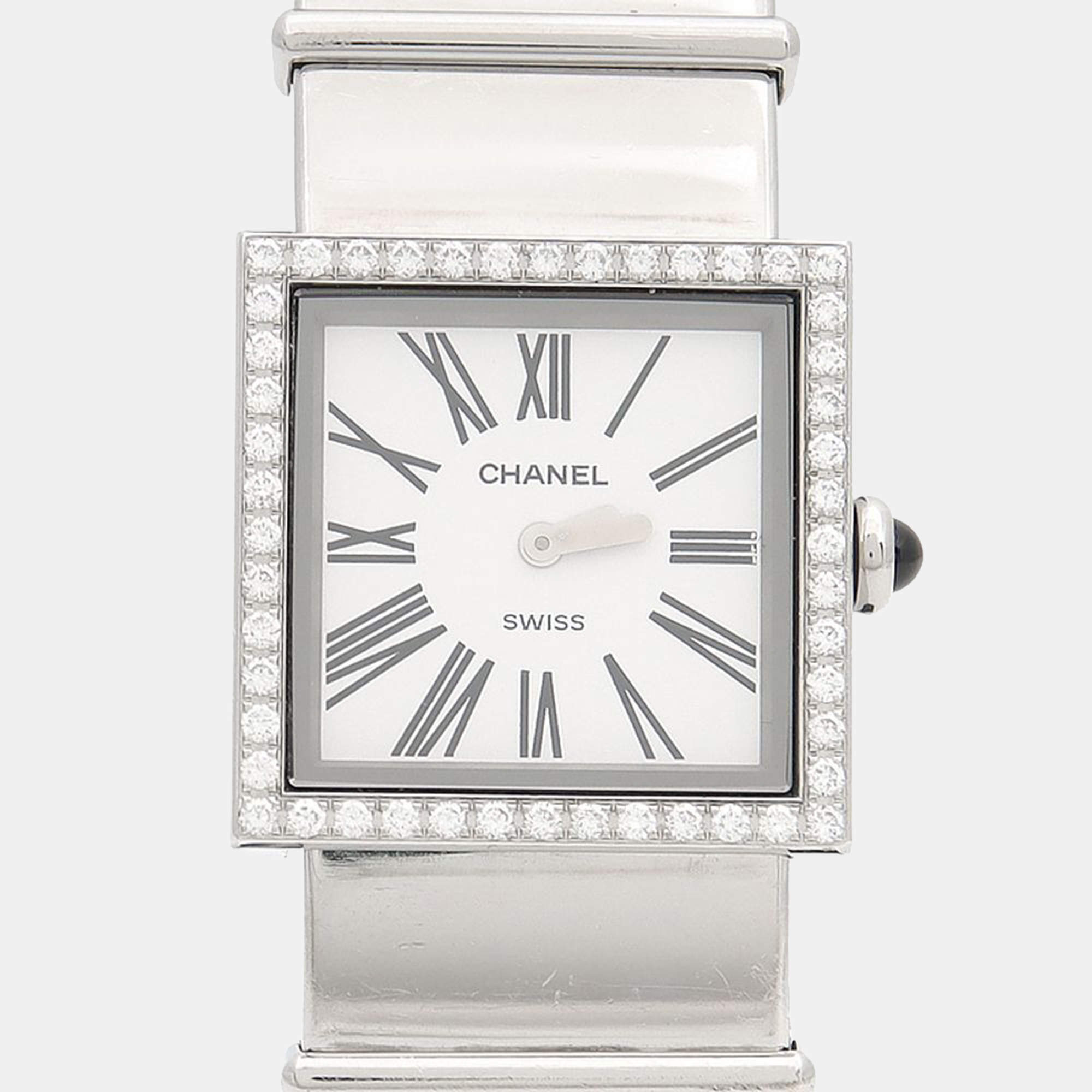Pre Owned Chanel Mademoiselle Quartz Diamond Stainless Steel Women's Wristwatch 22.5 mm