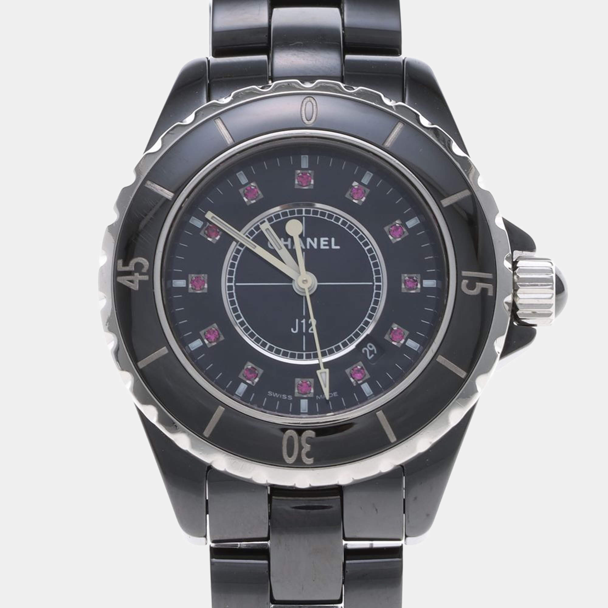 Pre Owned Chanel J12 Quartz Ceramic Stainless Steel Women's Wristwatch 33 mm