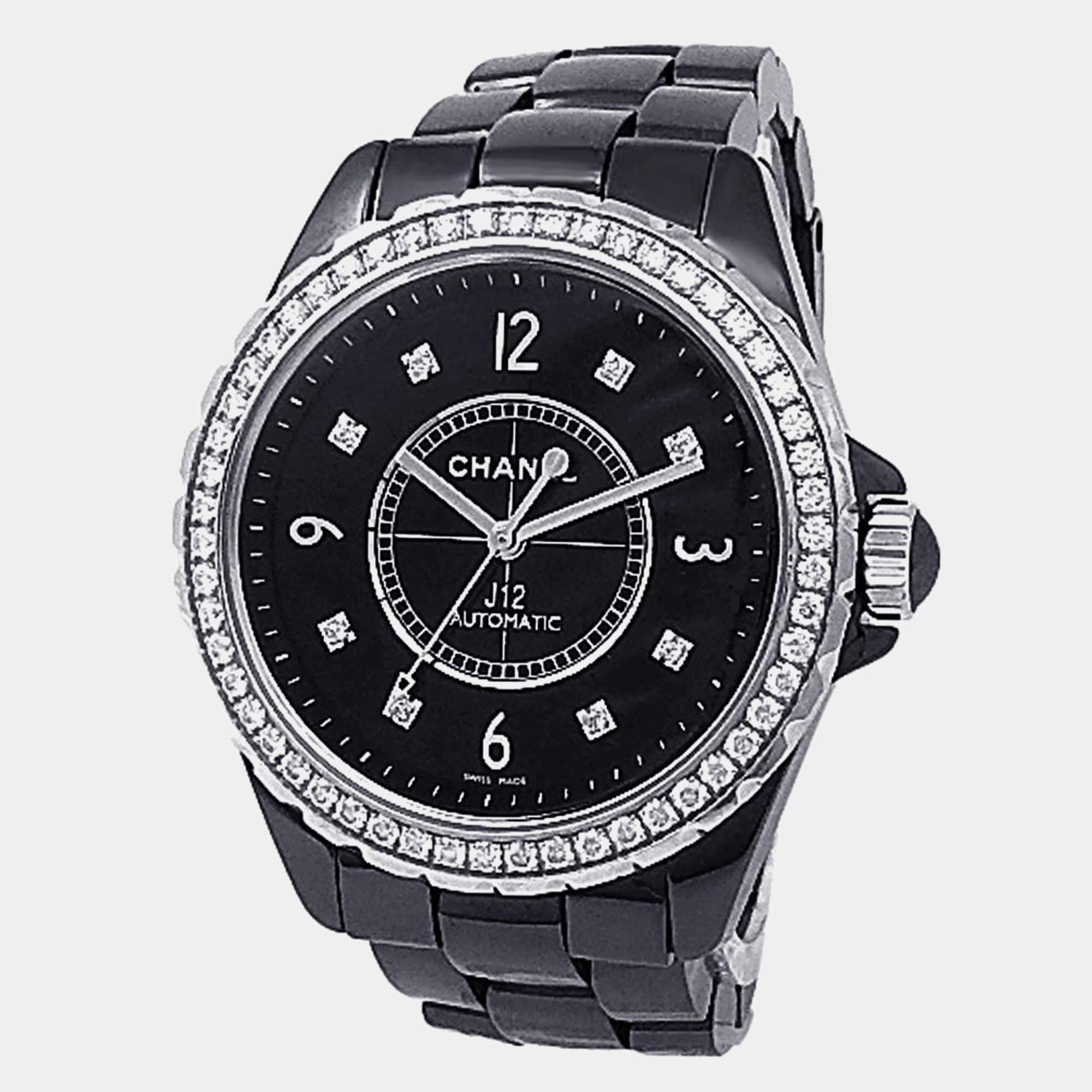 Pre Owned Chanel J12 H3109 Automatic Black Dial Ceramic Diamond Women's Wristwatch 38mm