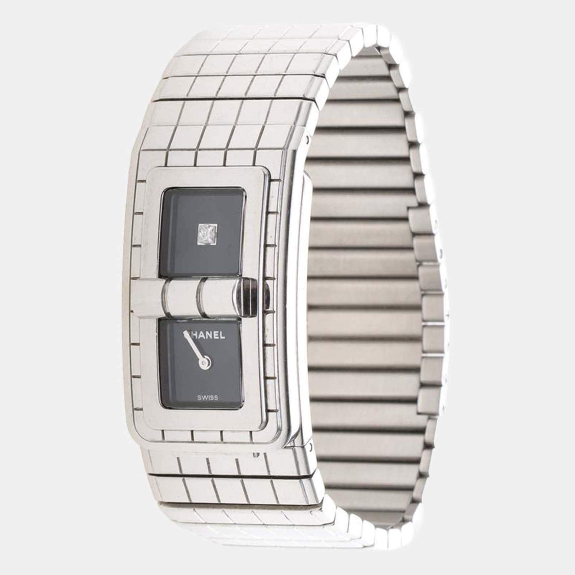 Pre Owned Chanel Code Coco H5144 Quartz Black Diamonds Stainless Steel Women's Wristwatch 38mm