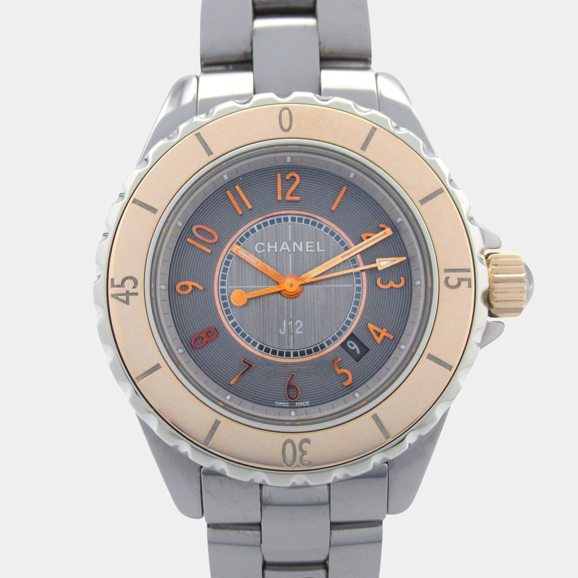 مملوكة مسبقًا Chanel  J12 H4197 Quartz Grey 18k Rose Gold Ceramic Women's Wristwatch 34 mm