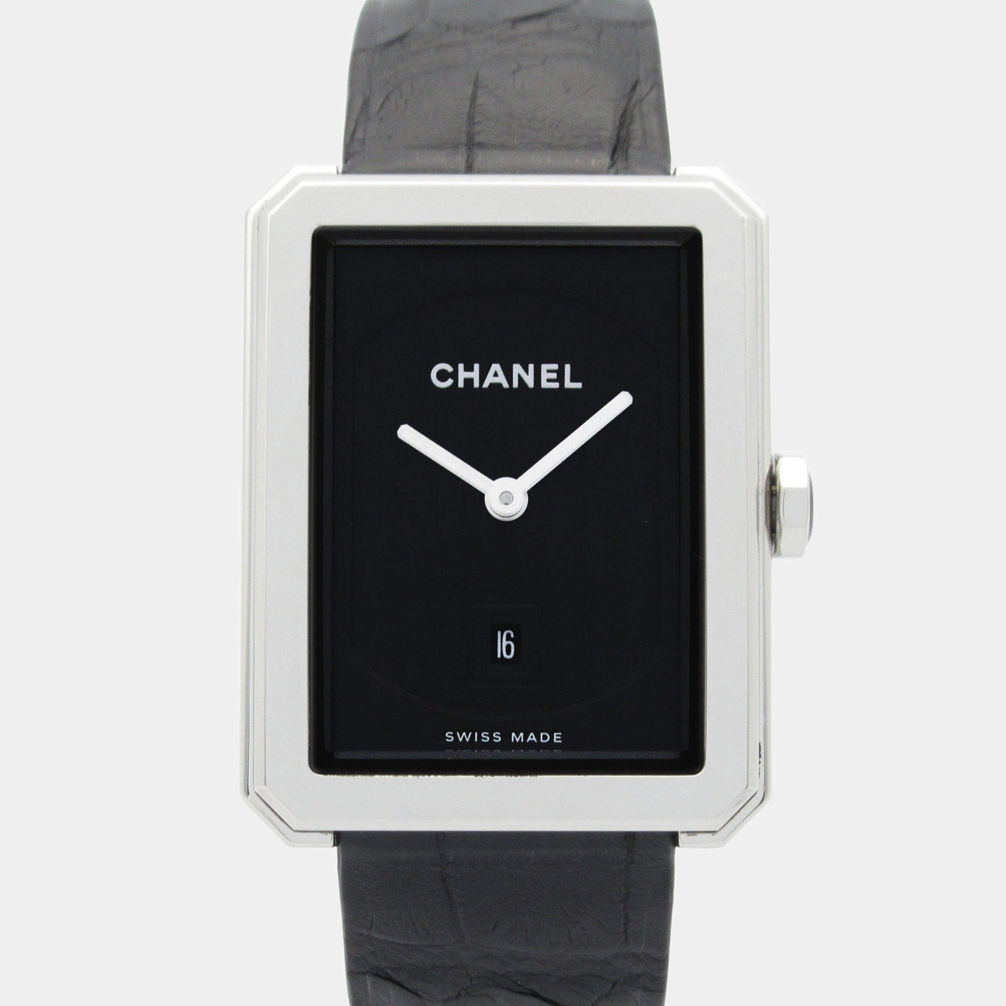 Pre Owned Chanel Boy-Friend H6585 Quartz Black Stainless Steel Women's Wristwatch 27 mm