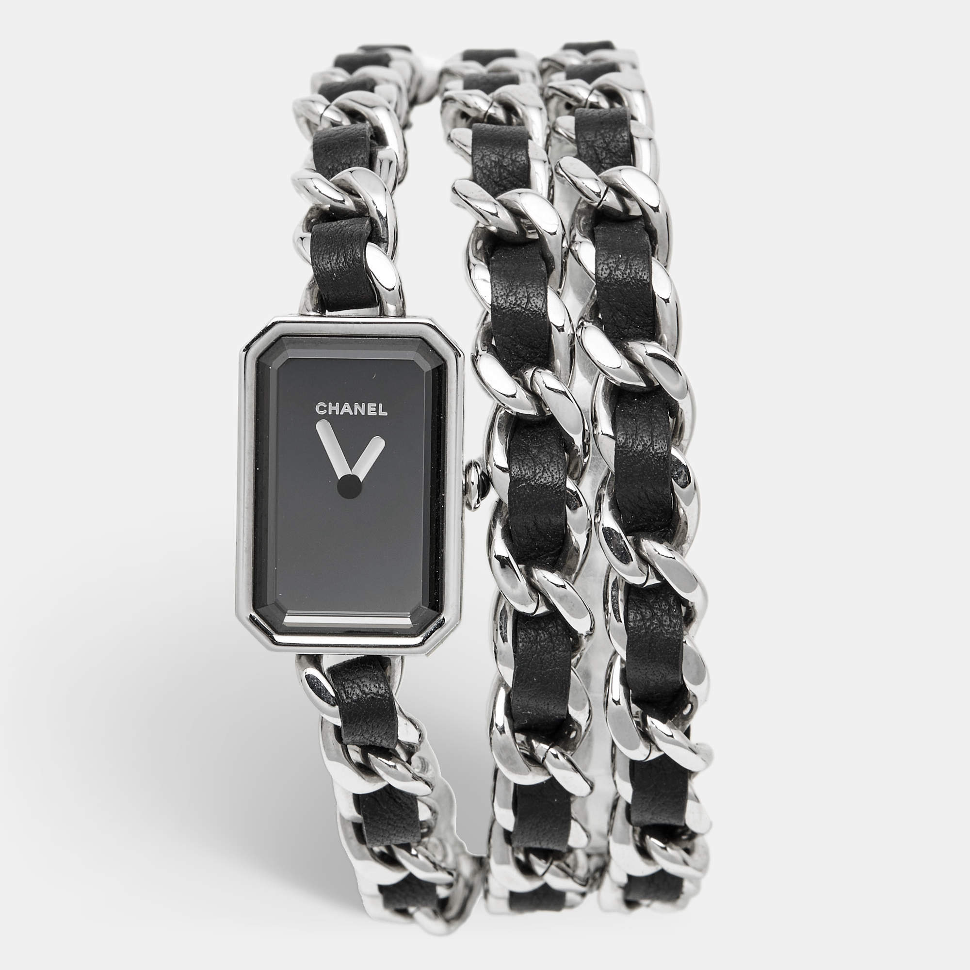 مملوكة مسبقًا ساعة يد نسائية شانيل Premiere H3749 ميناء أسود ستانلس ستيل جلد 16 مم