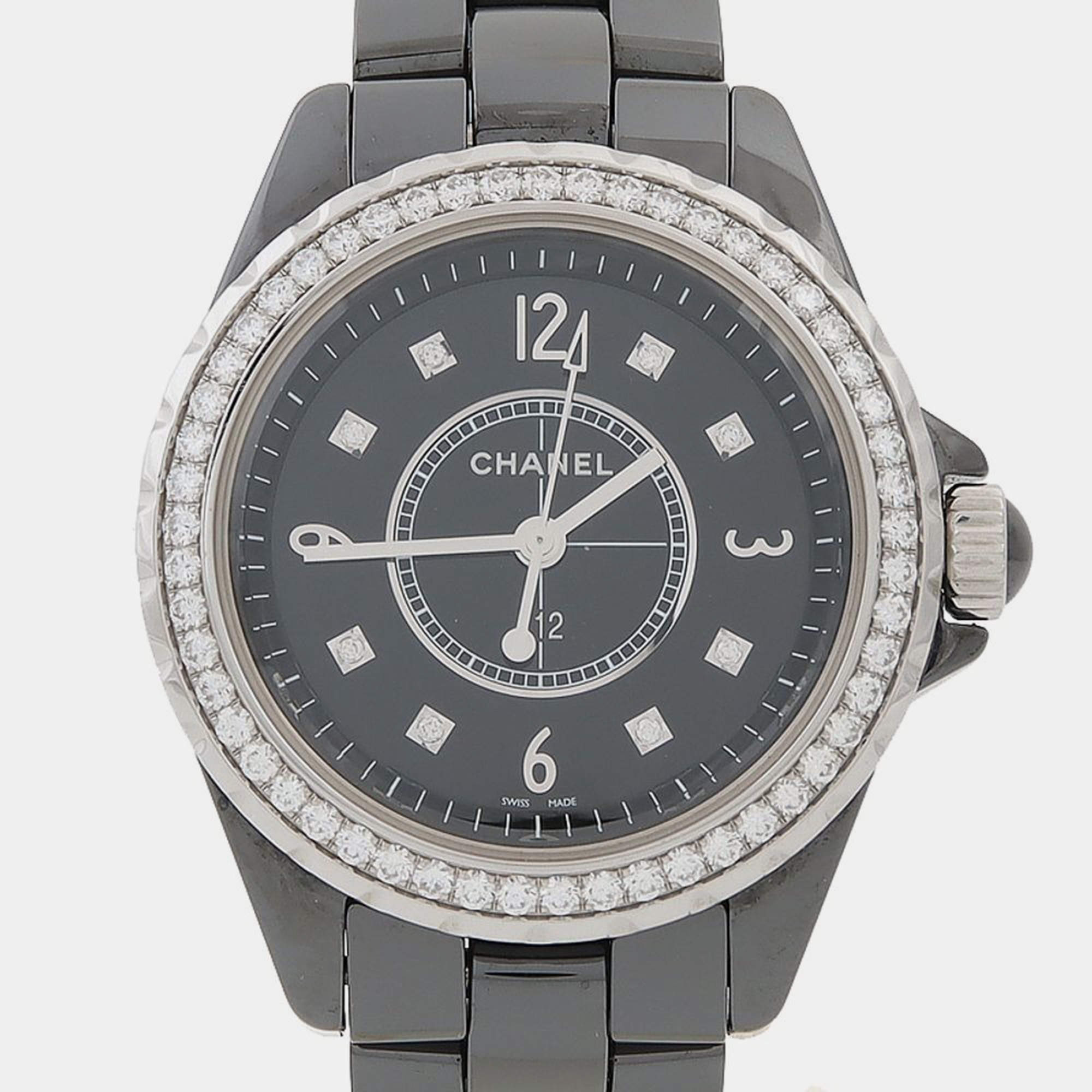 Pre Owned ساعة يد نسائية شانيل J12 H3108 كوارتز سيراميك ألماس مينا أبيض 34 مم