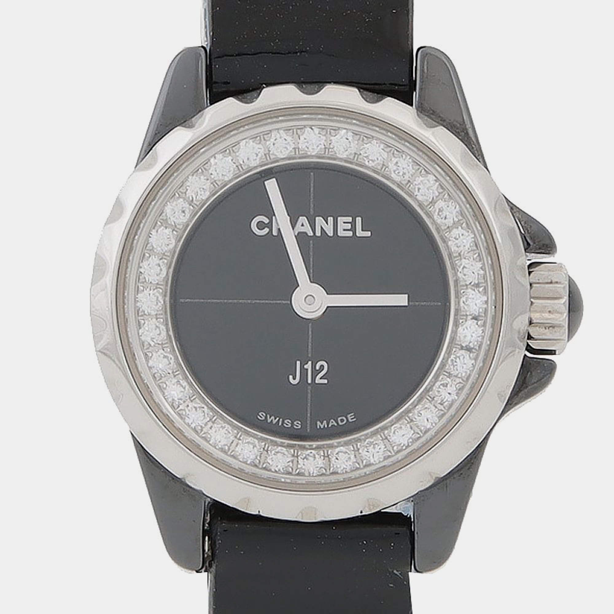 Pre Owned Chanel J12 H4663 Quartz Ceramic Diamond Women's Wristwatch 20mm