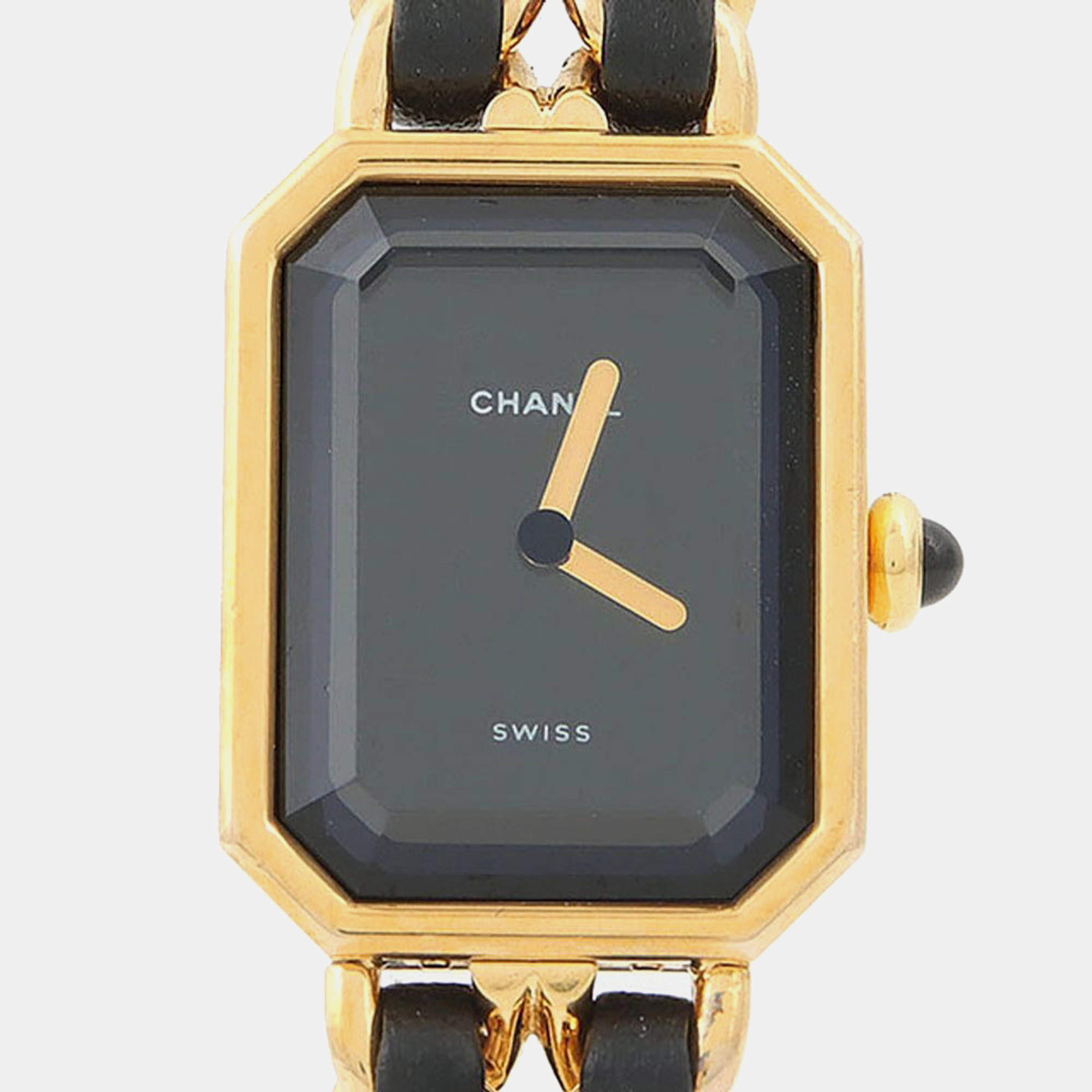 Pre Owned Chanel Premiere H0001 Black 18K Yellow Gold Plated, Stainless Steel Quartz Women's Watch 20 mm x26 mm 