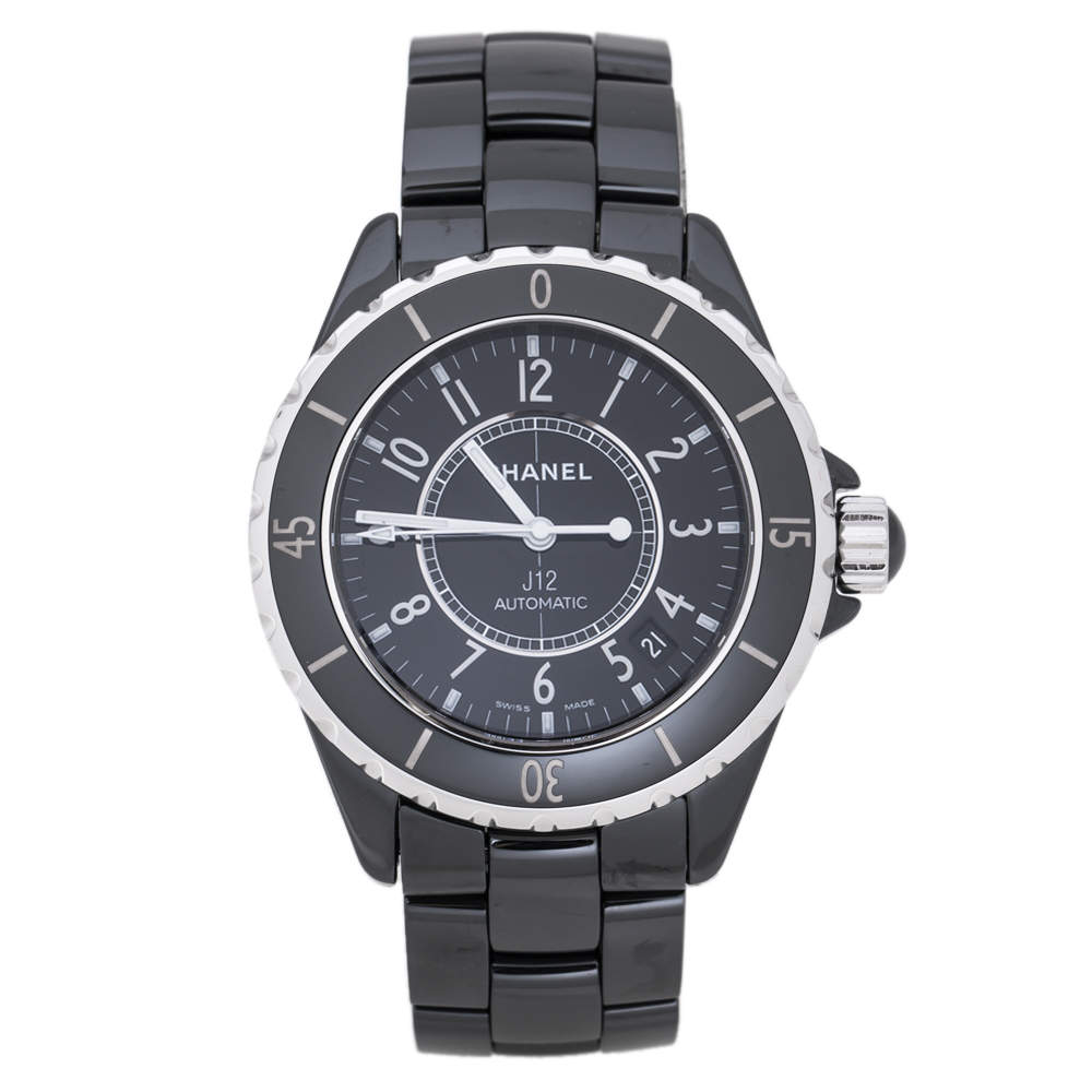 Chanel Black Ceramic Stainless Steel J12 Women's Wristwatch 39 mm