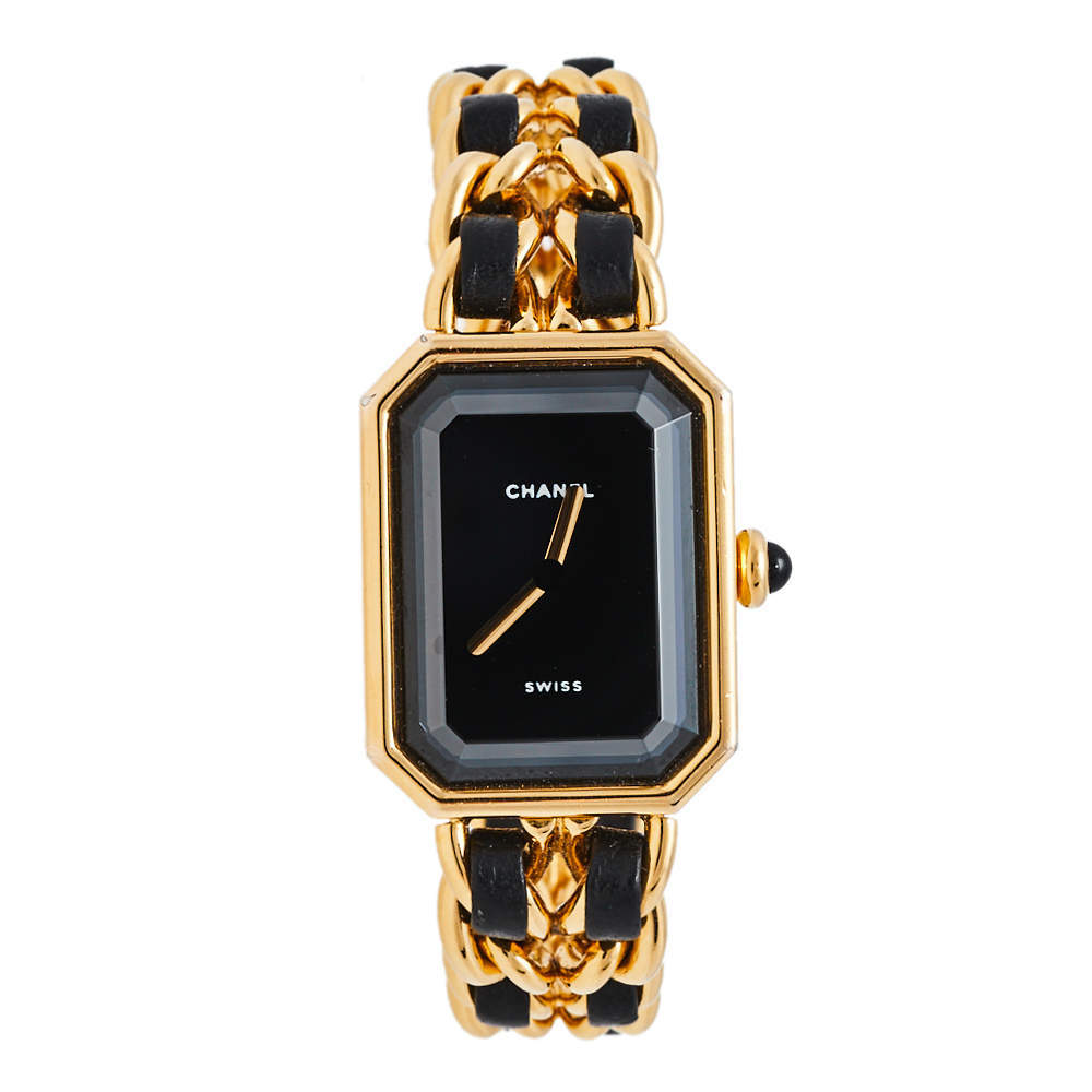 Pre Owned Chanel Black Gold Plated Stainless Steel Premiere H0001 Women's Wristwatch 20 mm