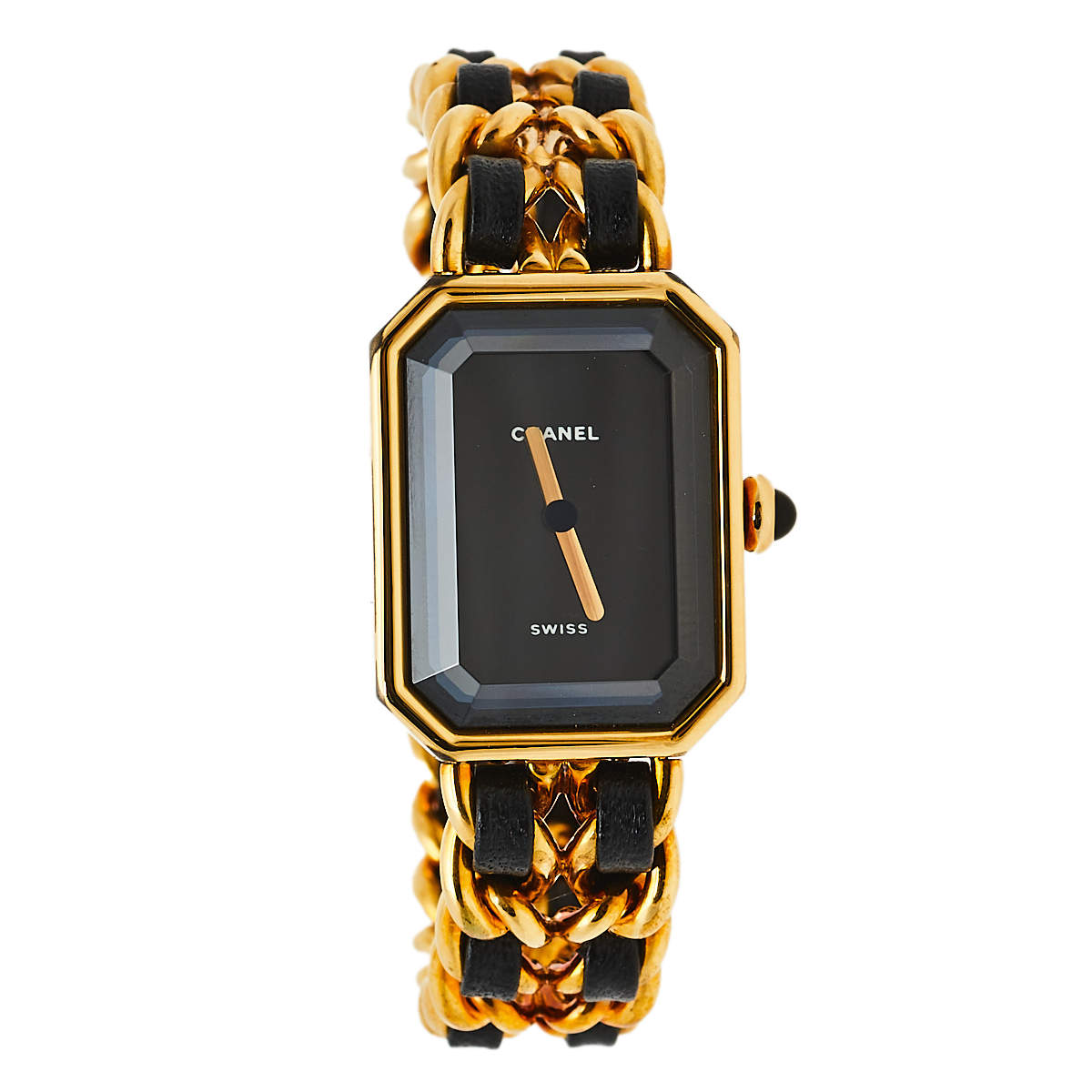 Pre Owned Chanel Black Gold Plated Stainless Steel and Leather Premiere H0001 Women's Wristwatch 20 mm