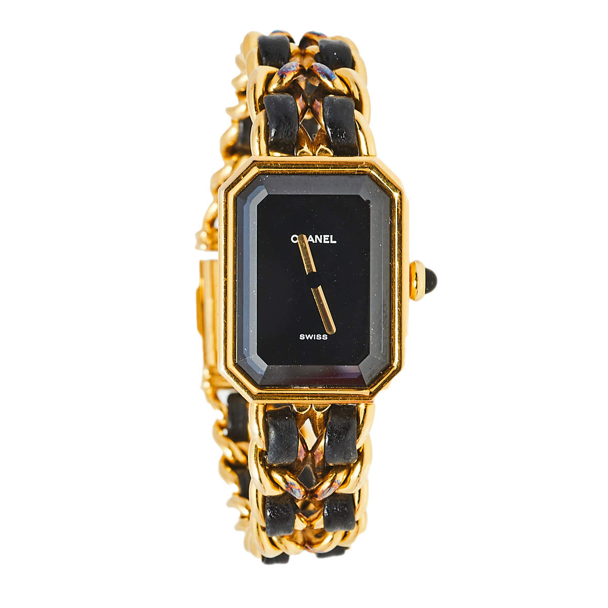 Pre Owned Chanel Black Gold Plated Stainless Steel & Leather Premiere H0001 Women's Wristwatch 20 mm