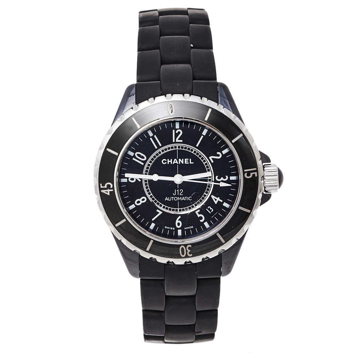 Pre Owned Chanel Black Ceramic Rubber J12 Women's Wristwatch 38 mm
