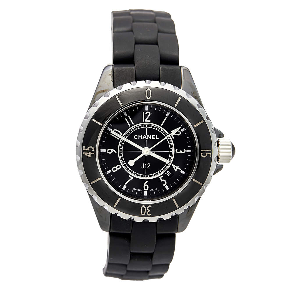 Pre Owned Chanel Black Ceramic Rubber J12 H0681 Women's Wristwatch 33 mm
