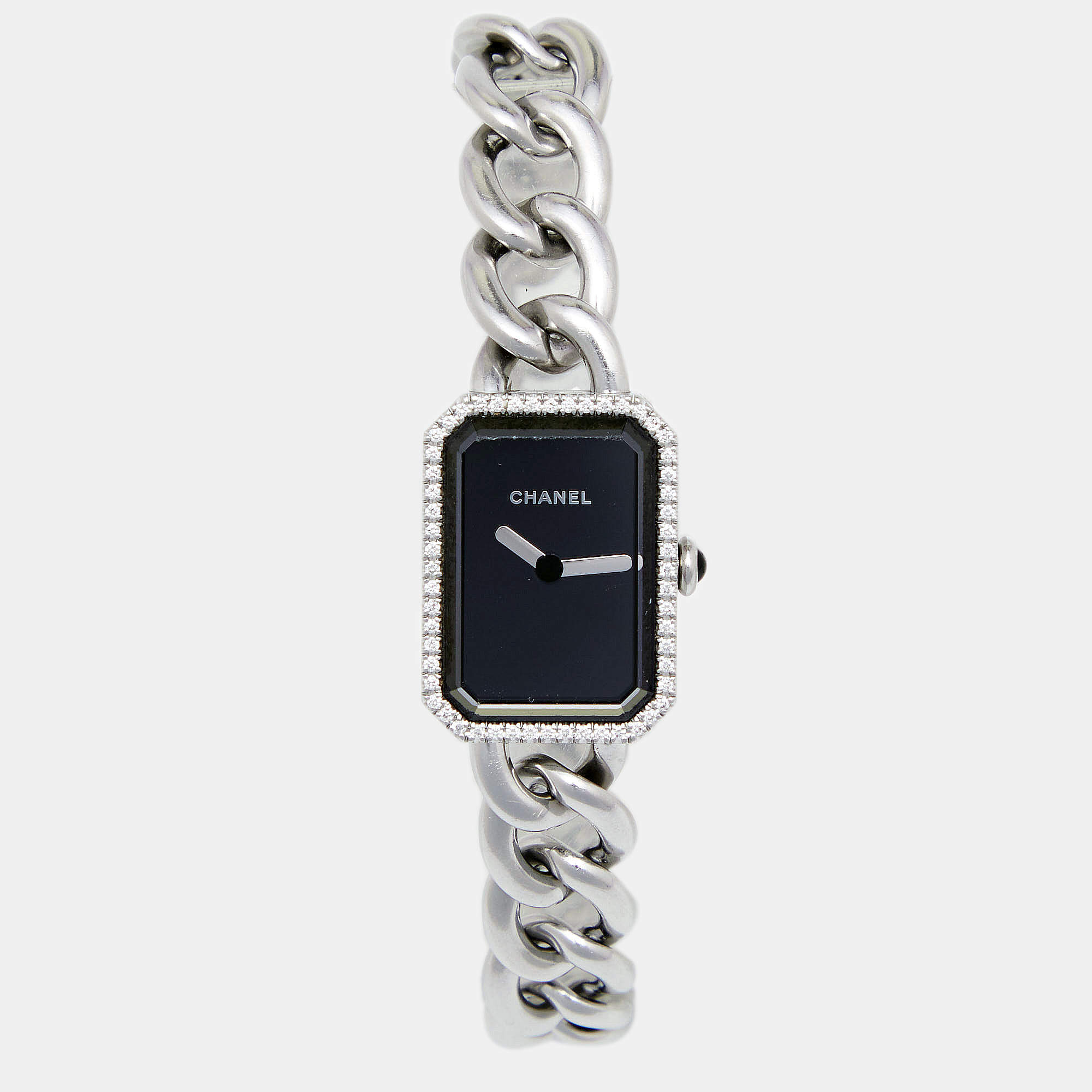 Pre Owned Chanel Black Stainless Steel and Diamond Premiere Chaine H3254 Women's Wristwatch 20 mm