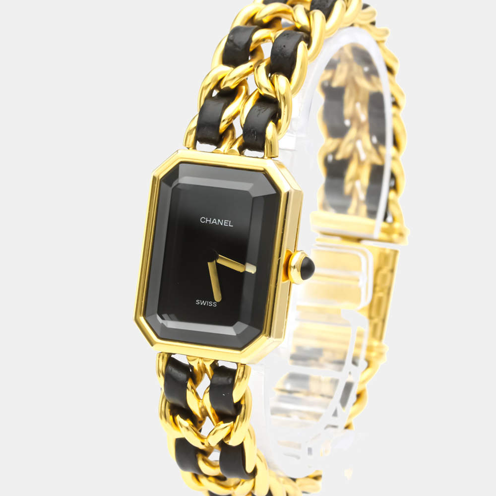 Pre Owned Chanel Black Gold Plated Stainless Steel Premiere H0001 Quartz Women's Wristwatch 20 mm